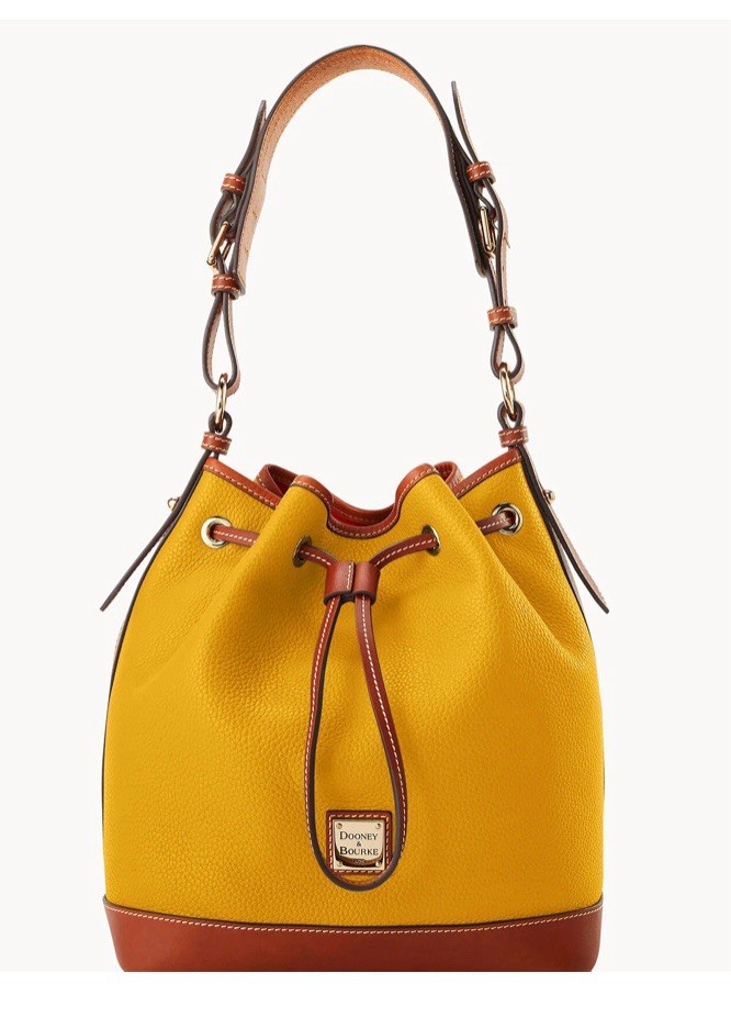 DOONEY & BOURKE ITALIAN LEATHER DRAWSTRING PEBBLED BAG MUSTARD/BRN BNWT