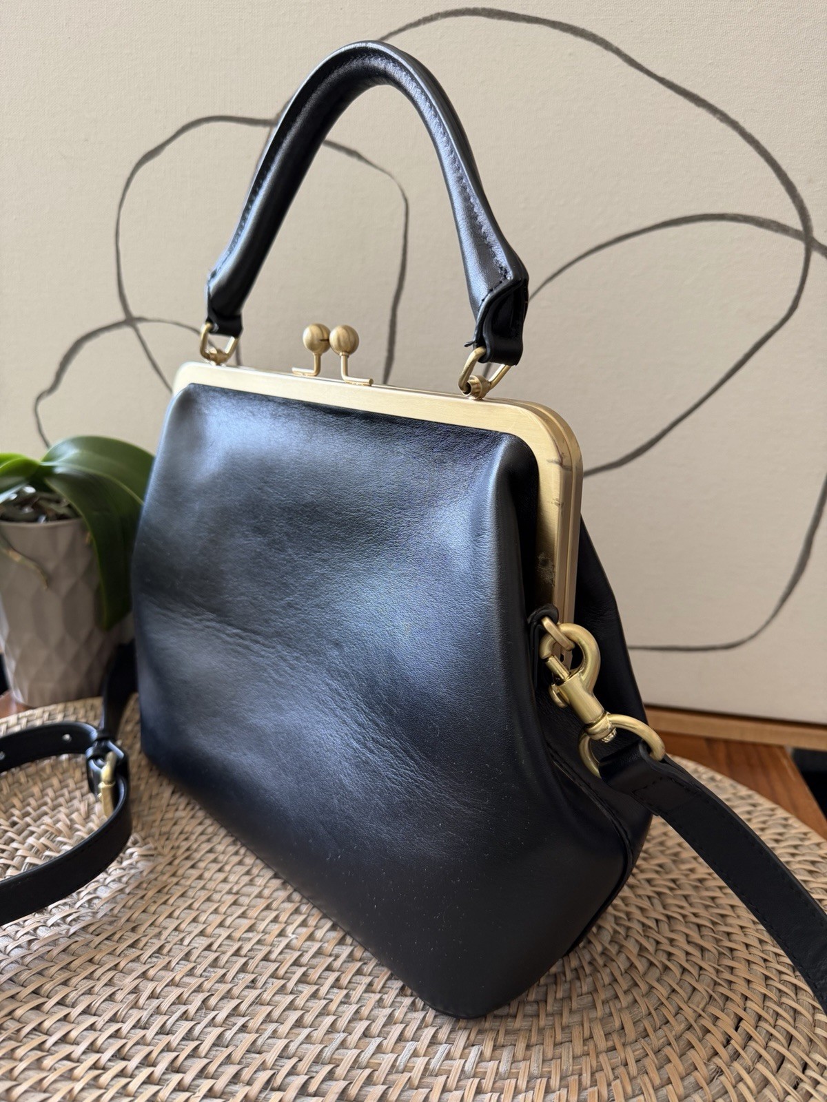 Jemma JOJO black leather brass hardware handbag