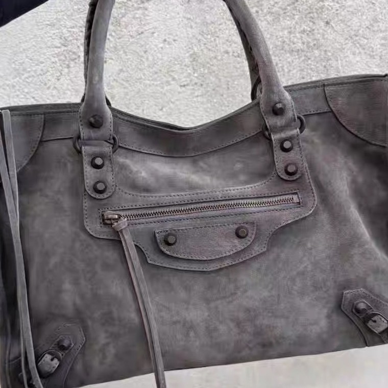 Women Street Suede Rivet Motorcycle Tote Bag Large Capacity One-Shoulder Handbag