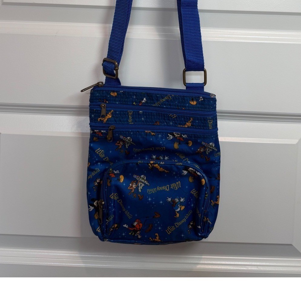 Disney Parks Walt Disney World Blue Character Print Crossbody Bag Nylon