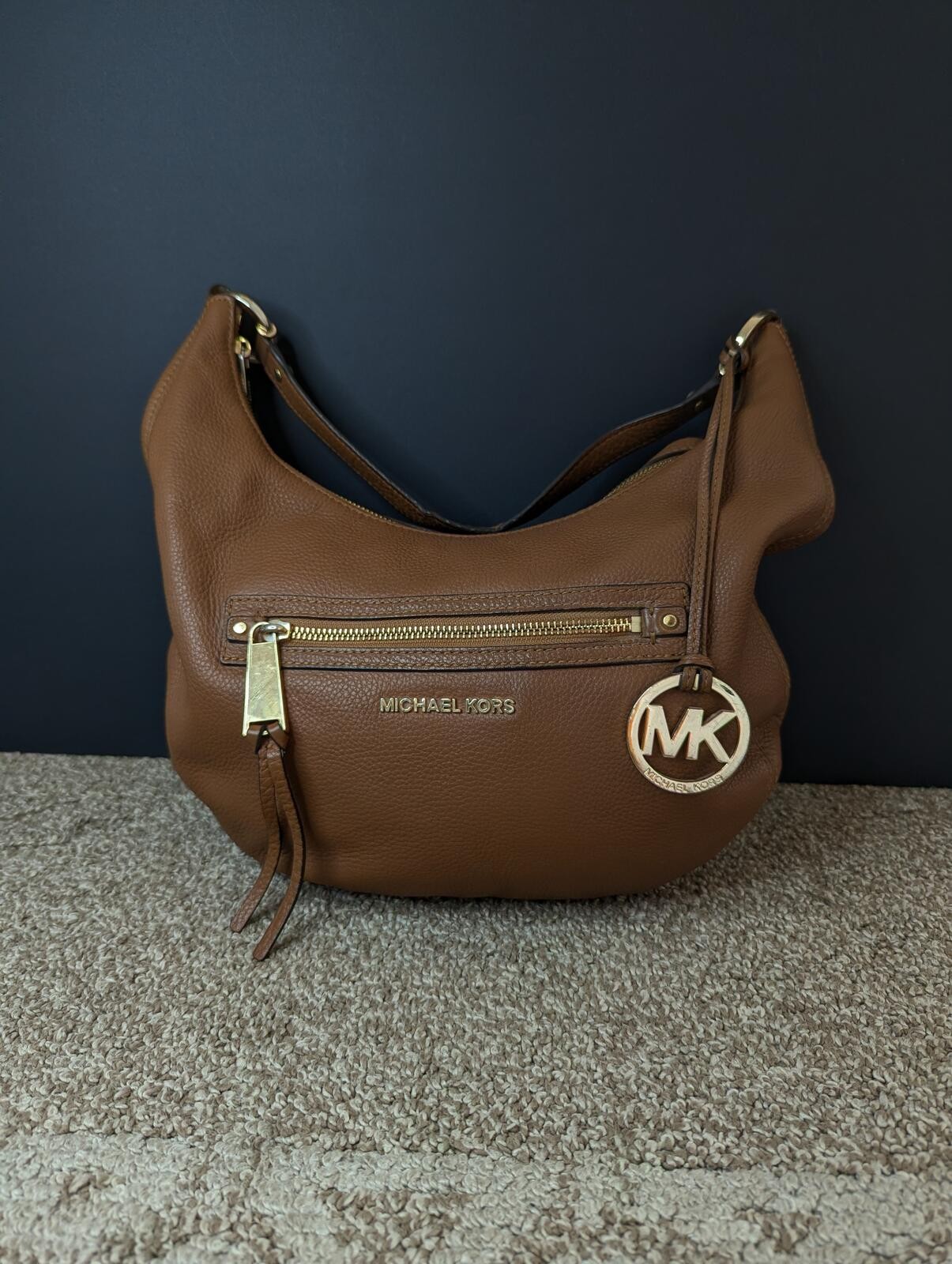 Michael Kors Rhea Brown Pebled Leather Hobo Shoulder Bag – Boho Purse