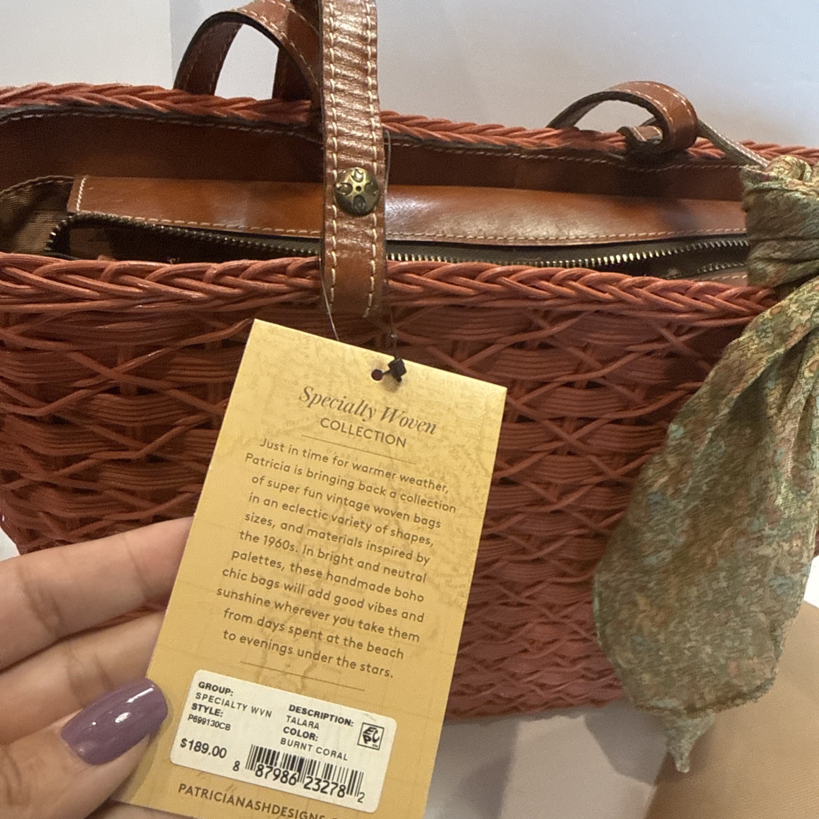 NWT Patricia Nash Talara Specialty Woven Rattan Handbag Tote Natural Straw Boho