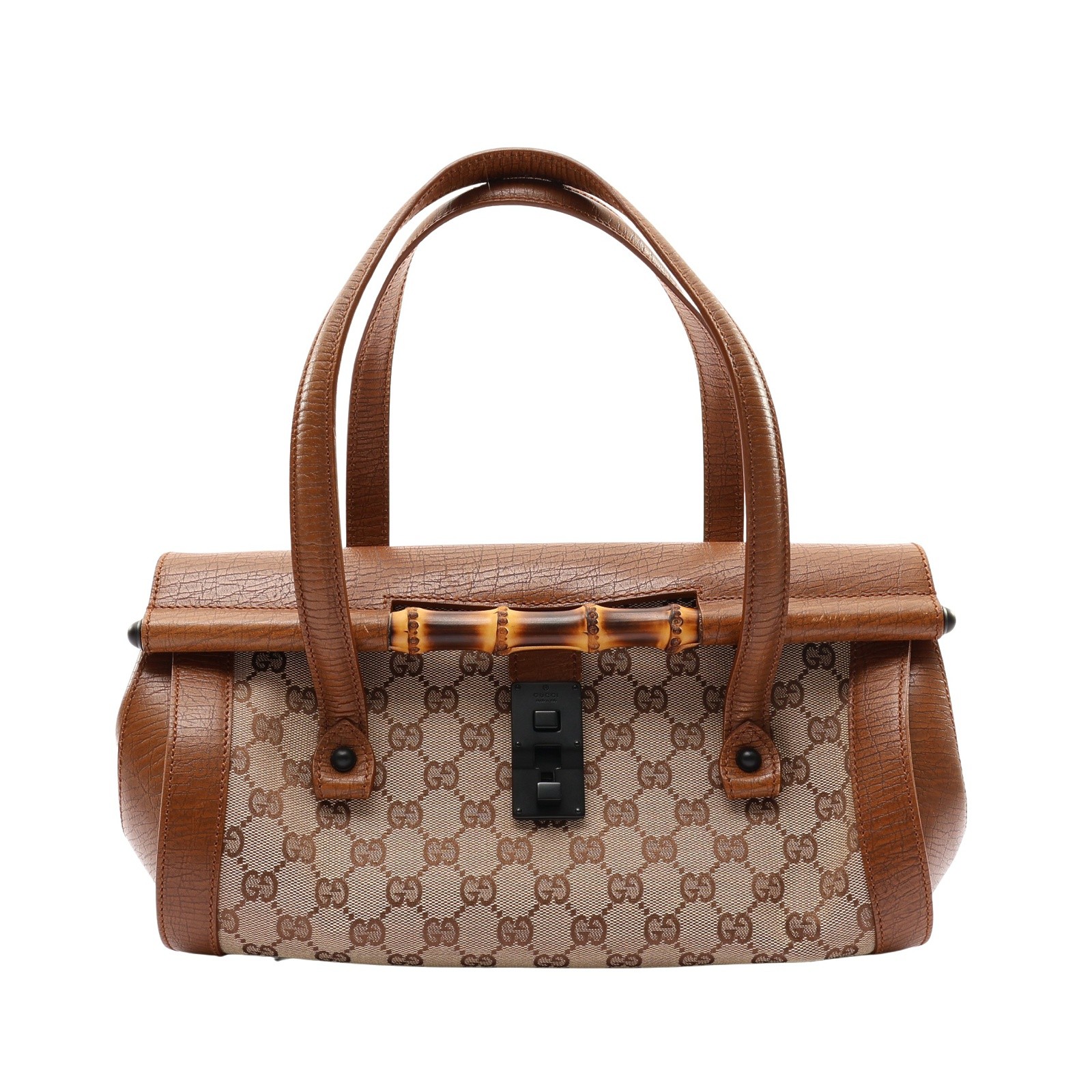 GUCCI Bamboo Bullet Handbag Calfskin Canvas Brown 111713