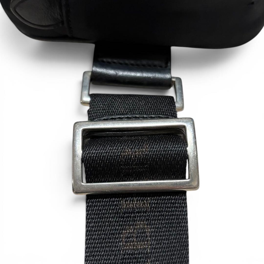 Burberry Black Label Plaid Leather Fabric Body Bag Logo Plate Black Auth