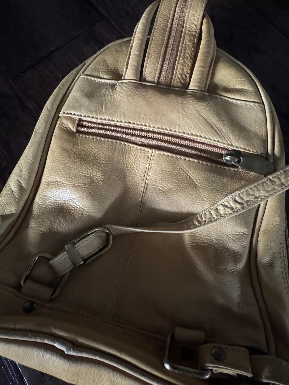 Vintage Camel Genuine Leather Backpack Crossbody Purse Tan Mustard Boho