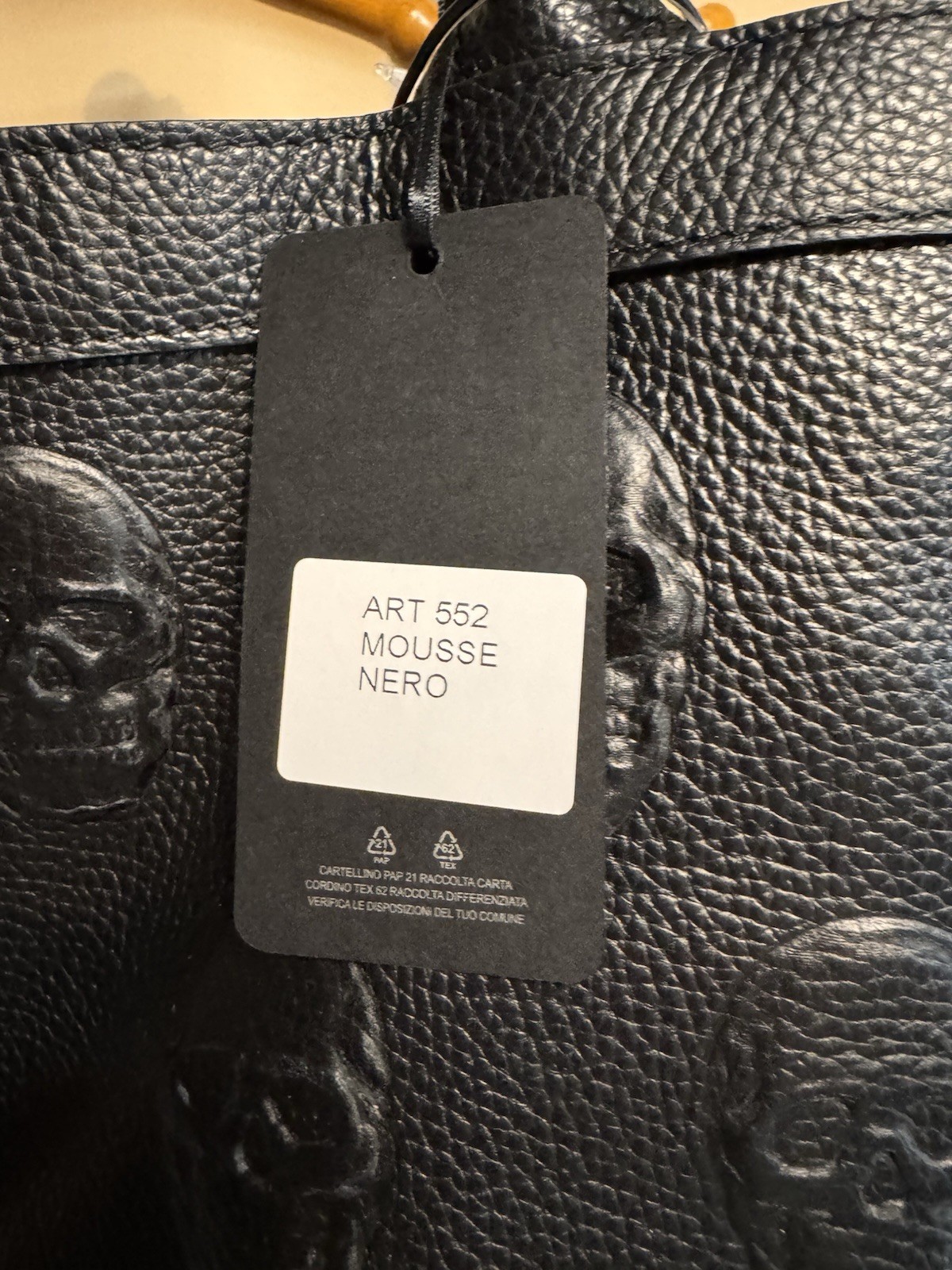 IO Pelle Italia Skull Black Leather Tote From Italy Includes Dustbag & Strap NWT