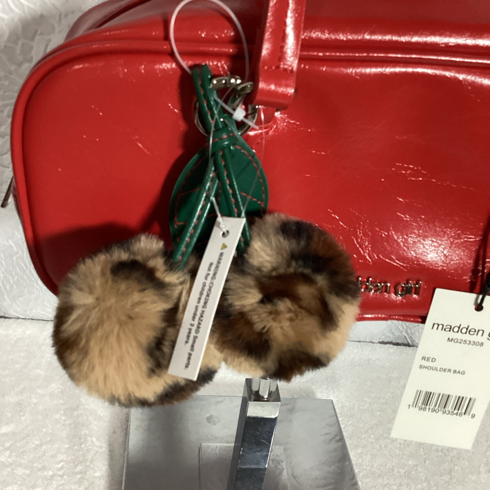 Madden Girl Glossy Red Fashion Shoulder Bag W/ Pom Pom Charm NEW Classy!