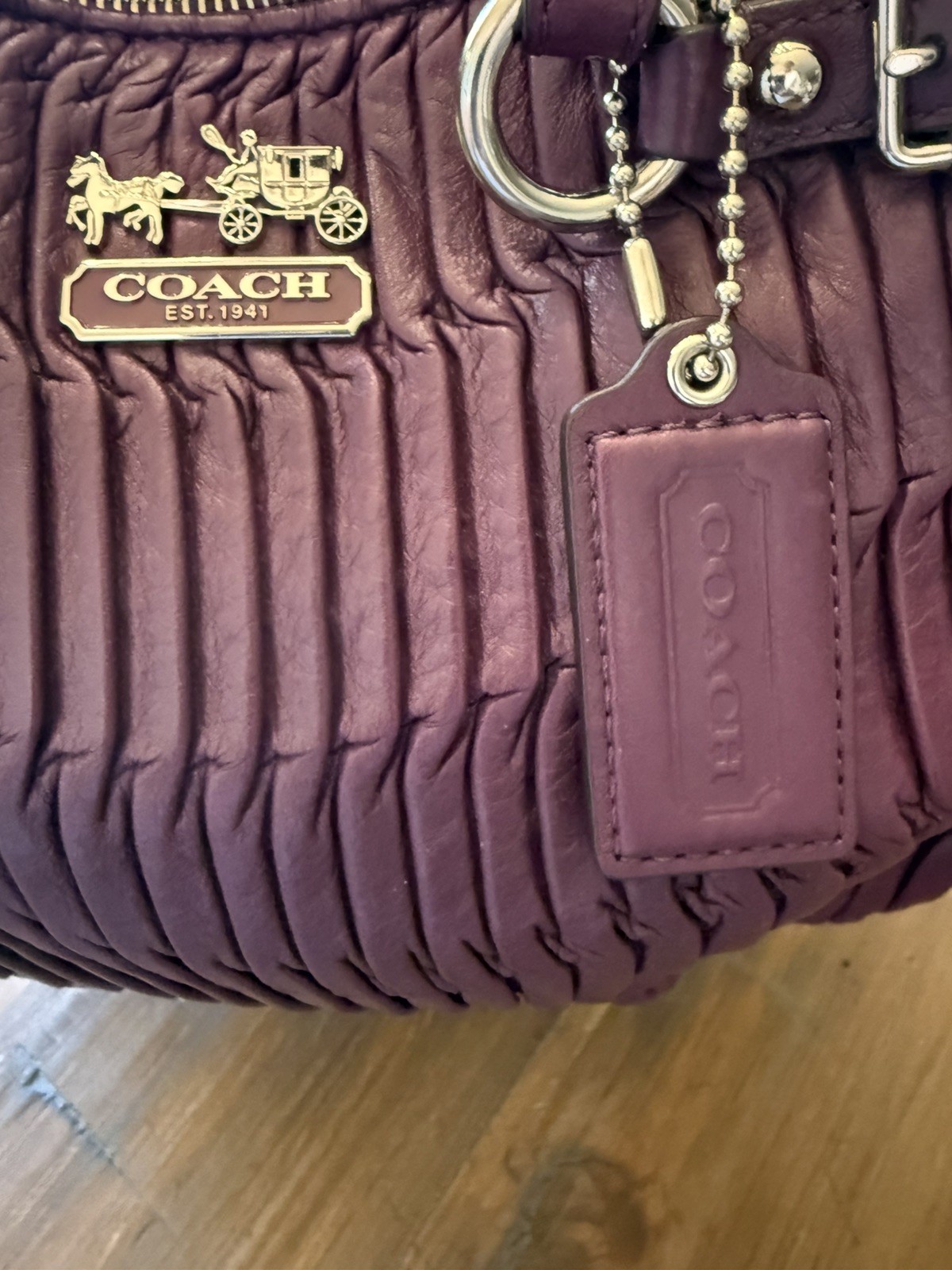 Coach Madison Sophia PLUM Purple Pleated leather Satchel; grey Interior