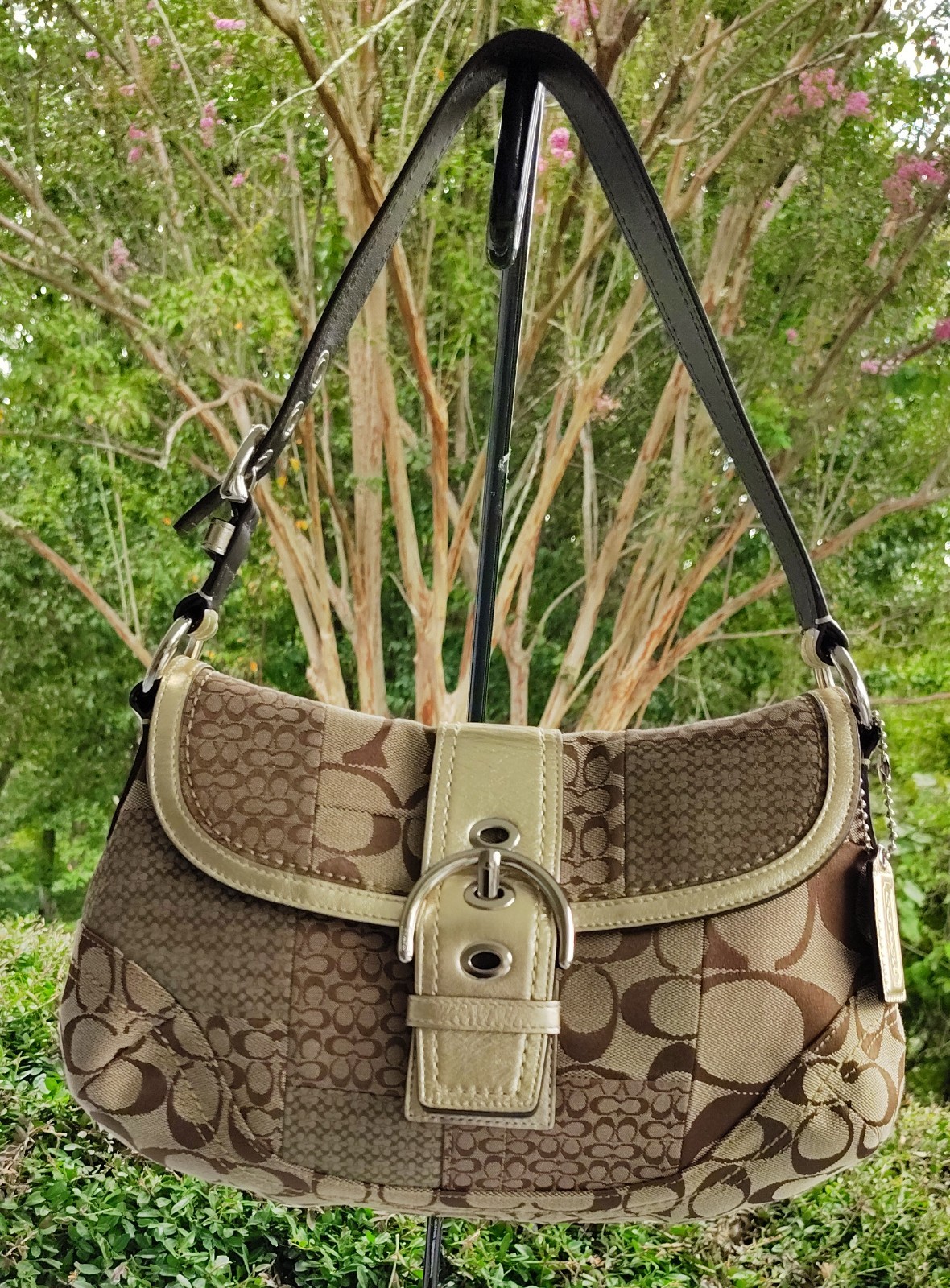 Coach F12316 Vintage Soho Brown Signature C Canvas Patchwork Shoulder Bag