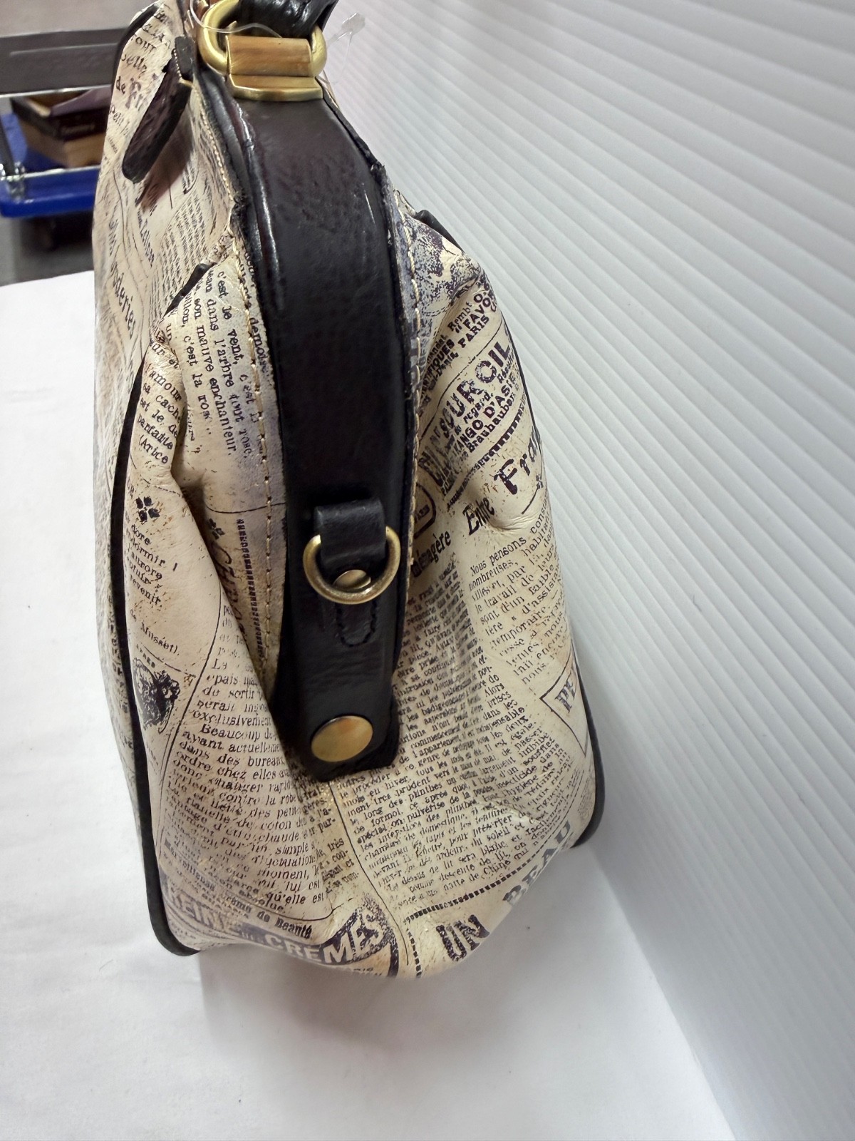 PATRICIA NASH “RIVA” NEWSPAPER PRINT SATCHEL PURSE BAG BLACK WHITE NEW! Rare