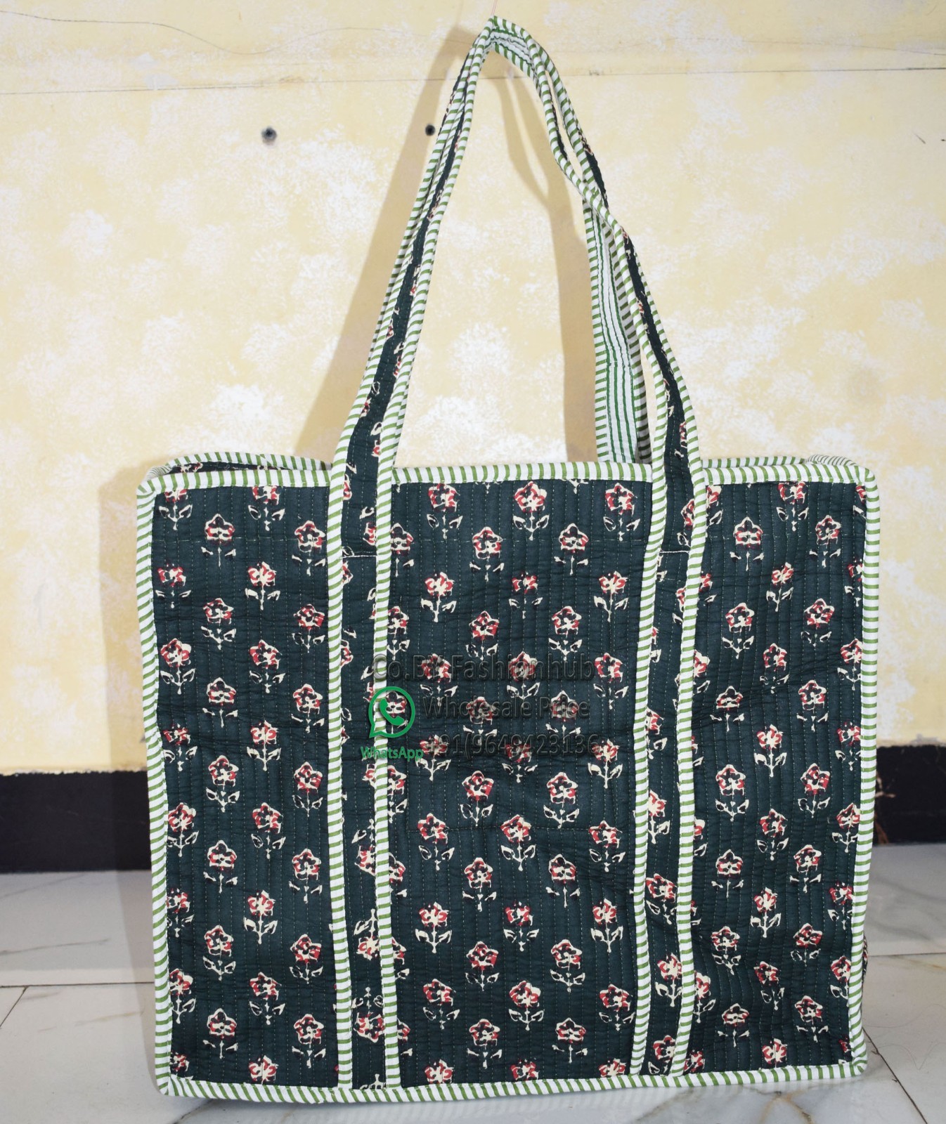Handmade Eco-Friendly Quilted Cotton Market Bag Beach Tote Bag hand block bag