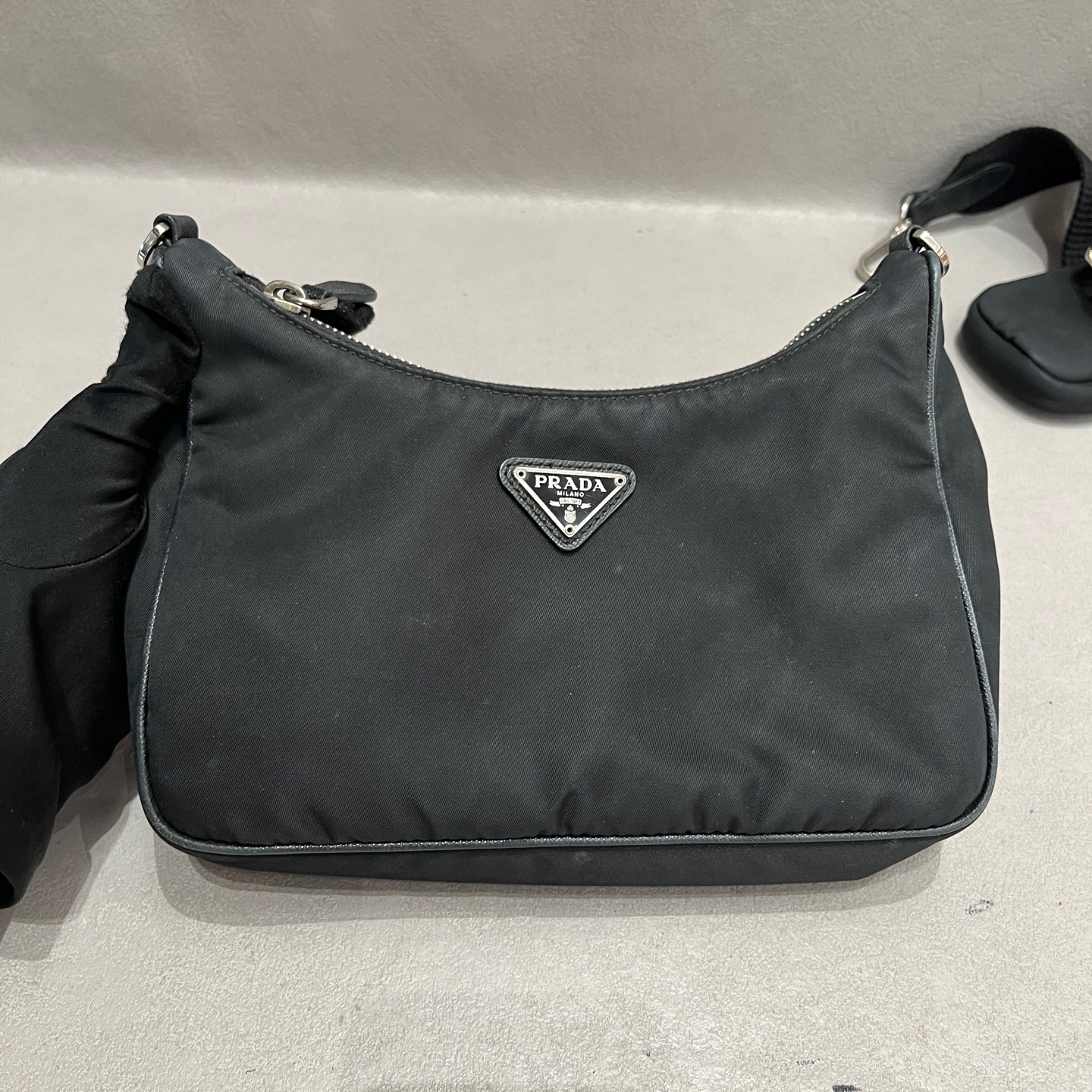 Prada Nylon Three-in-One Hobo Normal Black Nylon Sling Crossbody Bag US Ship