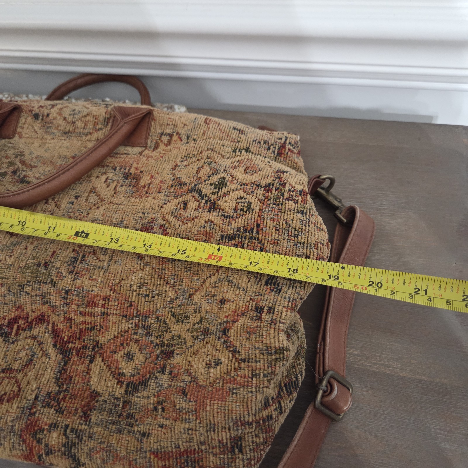 VINTAGE J Jill TAPESTRY WEEKENDER Leather Trim OVERNIGHT BAG Large CARPET BAG
