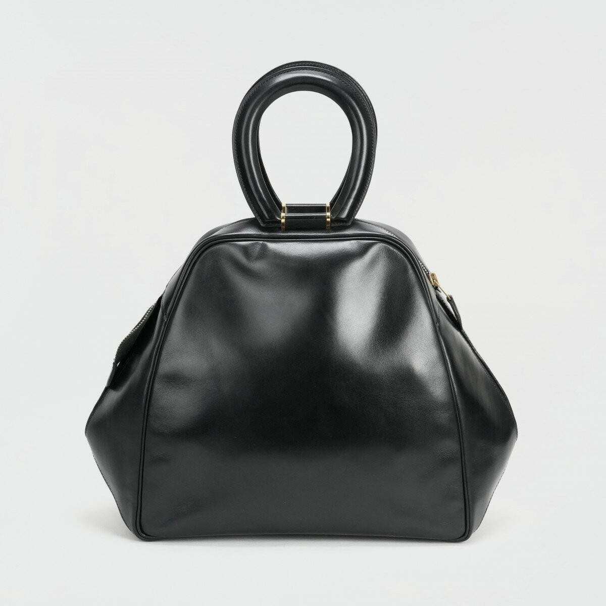 Hermes Tote Bag Handbag Box Calf Leather Noir Black Vintage A Stamp 11.02in 99