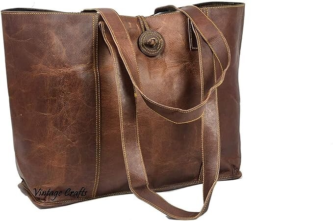 Handmade Shoulder Handbag Purse Women’s Vintage Genuine Brown Leather Tote Large