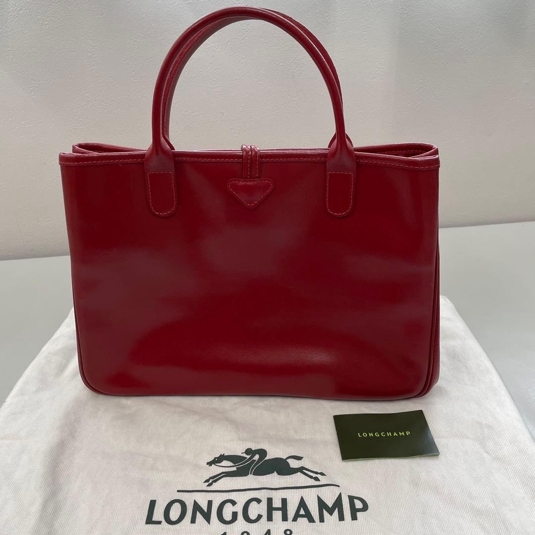 LONGCHAMP Roseau Leather Handbag Red Auth Women about 9.45 x 13.39 × 3.94 inches