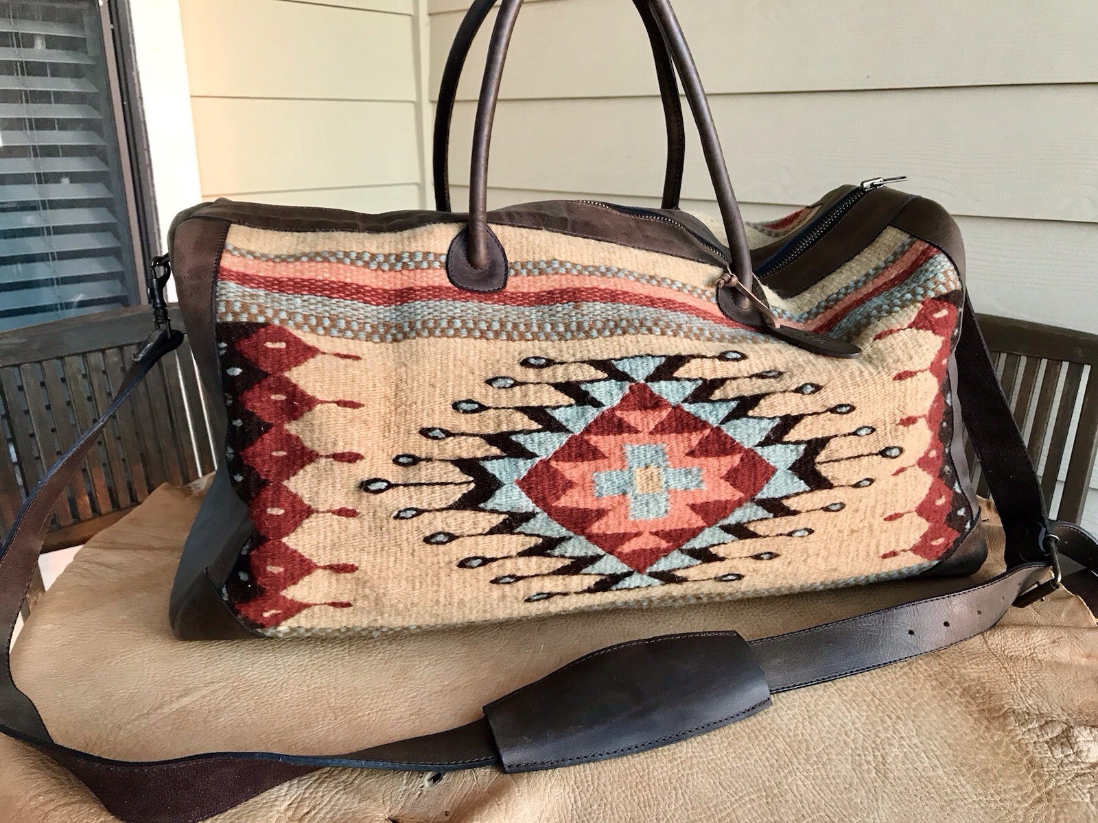 MZ Manos Zapotecas Oaxaca Fair Trade Southwestern Wool Duffle Bag Tote Sedona