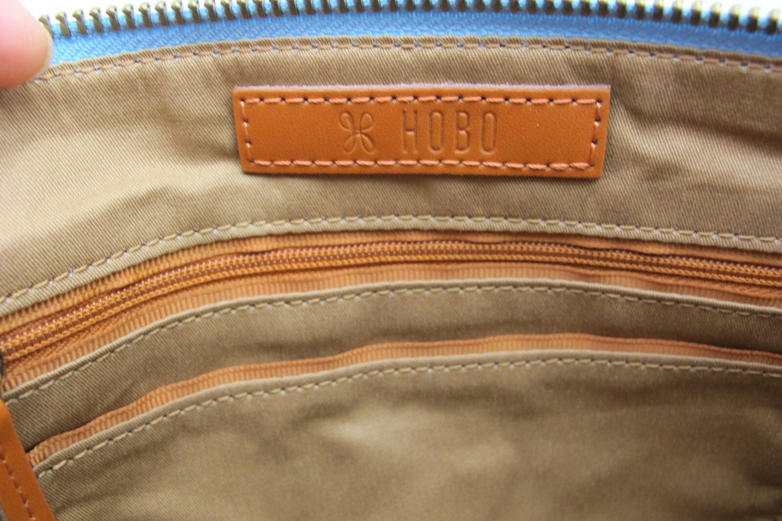 NEW HOBO Smooth Leather Triple Zipper MISSION Crossbody Blue Mist/Antique Gold