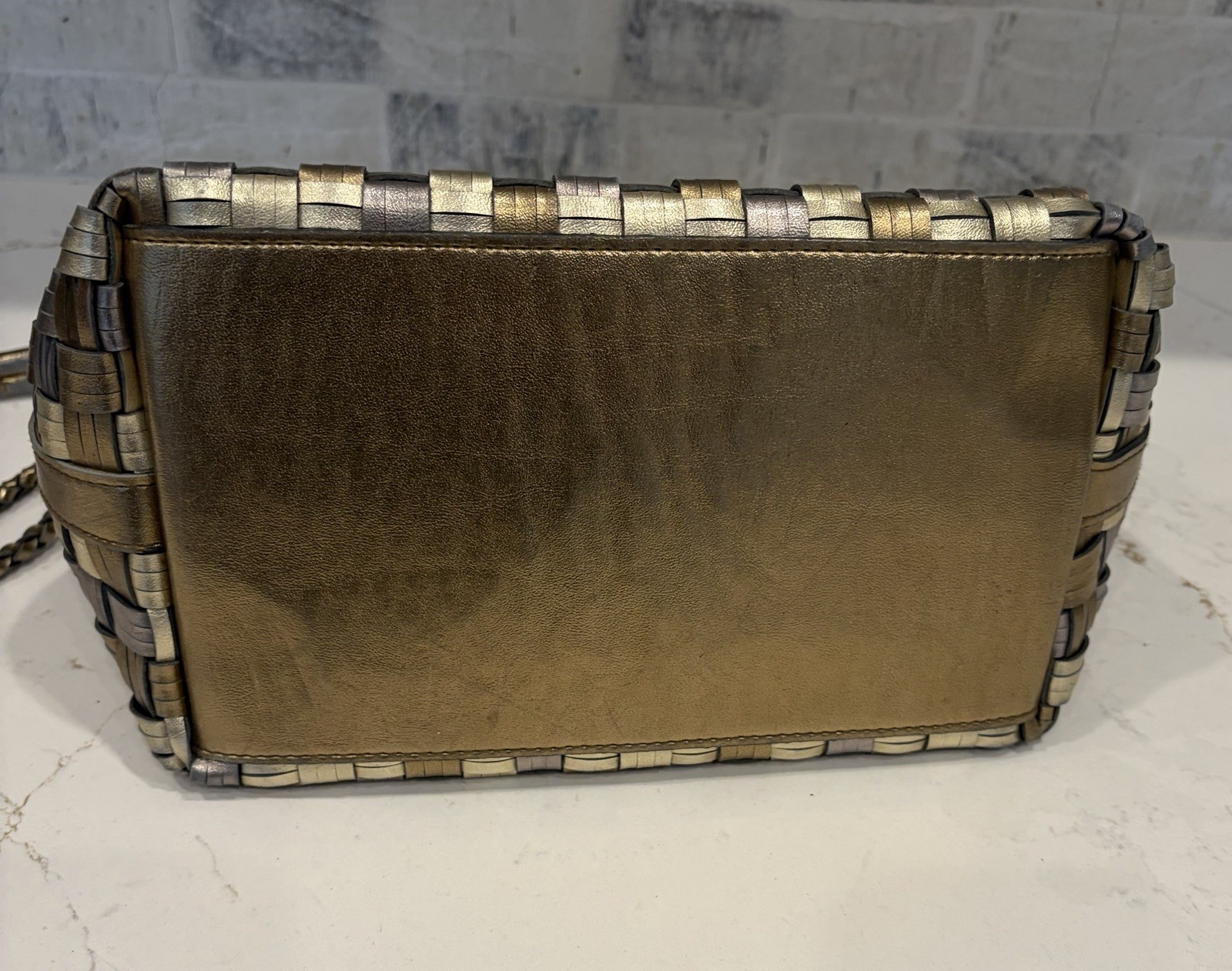 Warren Reed Vintage Gold Silver Woven Shoulder Bag, Braided Strap, Vintage