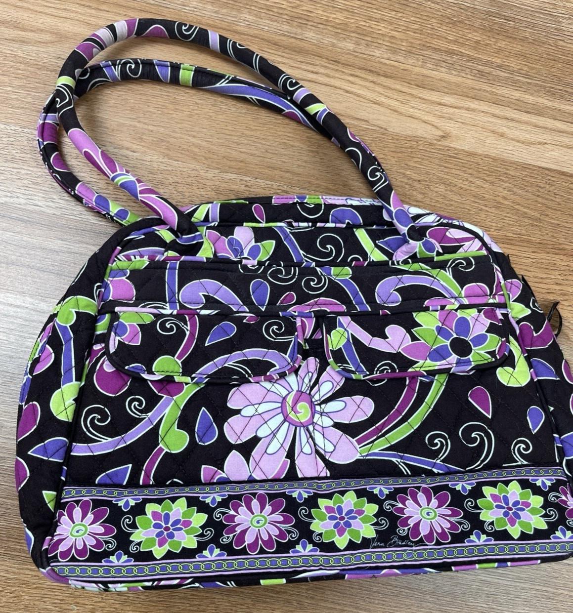 Vera Bradley Retired Purple Punch Bowler Bag Shoulder Purse- Lots of Pockets