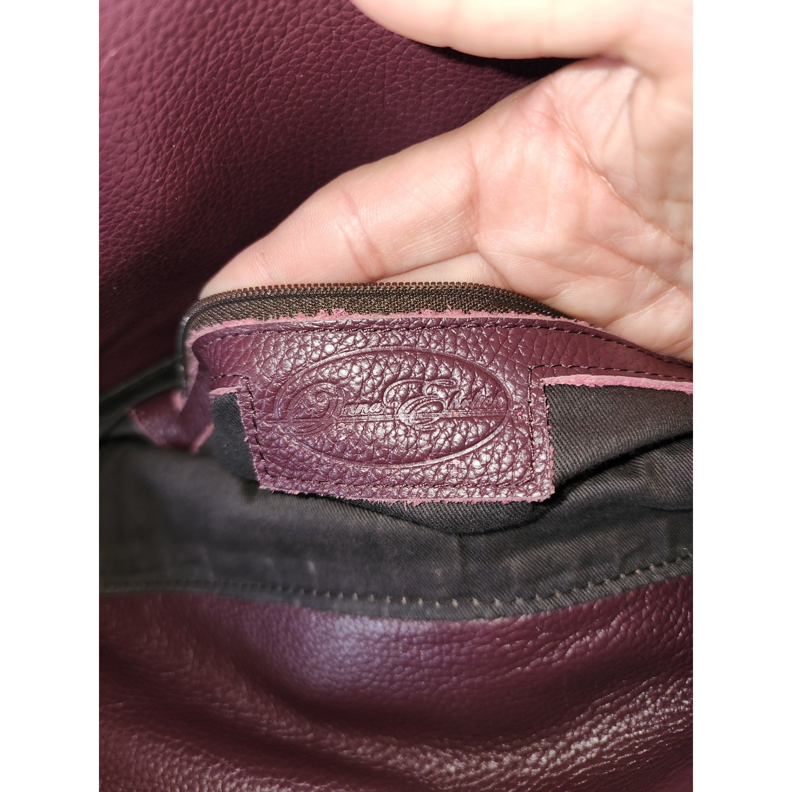 Onna Ehrlich Plum Pebbled Leather Hobo Bag Whipstitch Tassel Gold Hardware