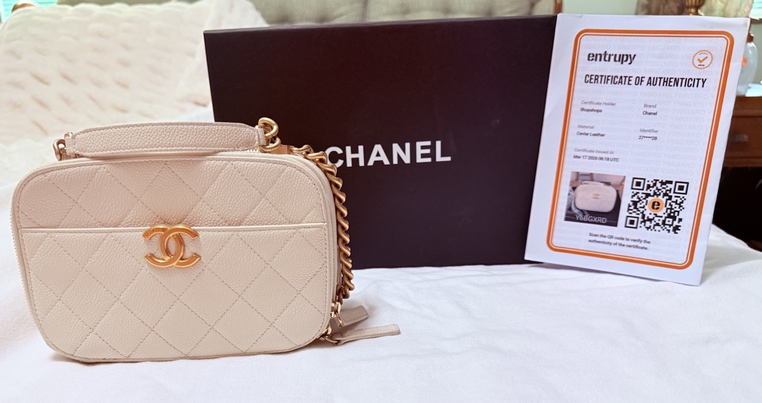 Chanel Black Caviar Camera Bag with gold hardware