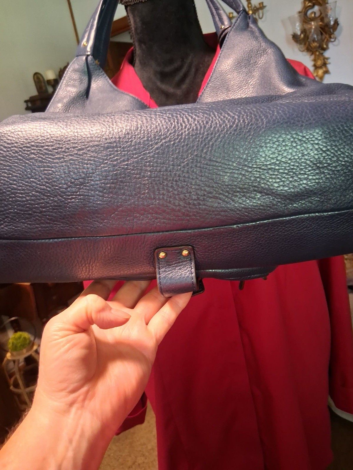 Michael Kors Austin Blue Pebbled Leather Shoulder Bag Lg. Gold Accents W/Charm