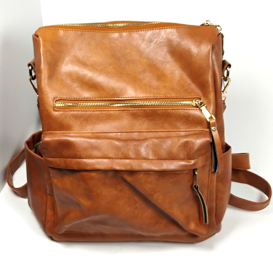 Modem & Chic Cognac Convertible Backpack Purse Boho Reversible SW Strap