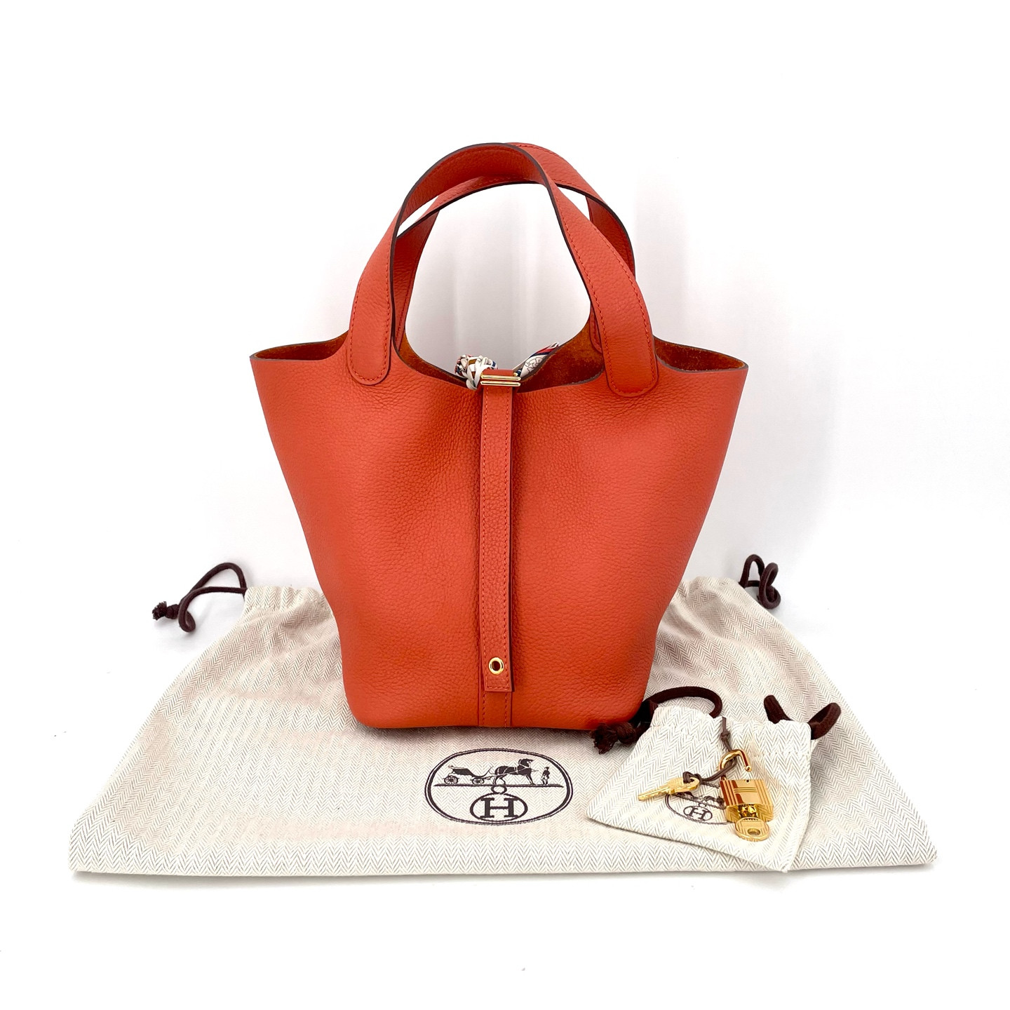 Hermes Orange Picotin 18 Silver Hardware Top Handle Bag Z Stamp