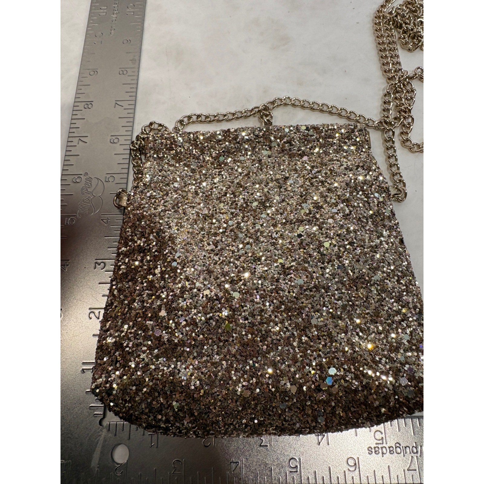 Old Navy Glitter Crossbody Bag Champagne Gold Silver Sparkle Chain Strap Purse