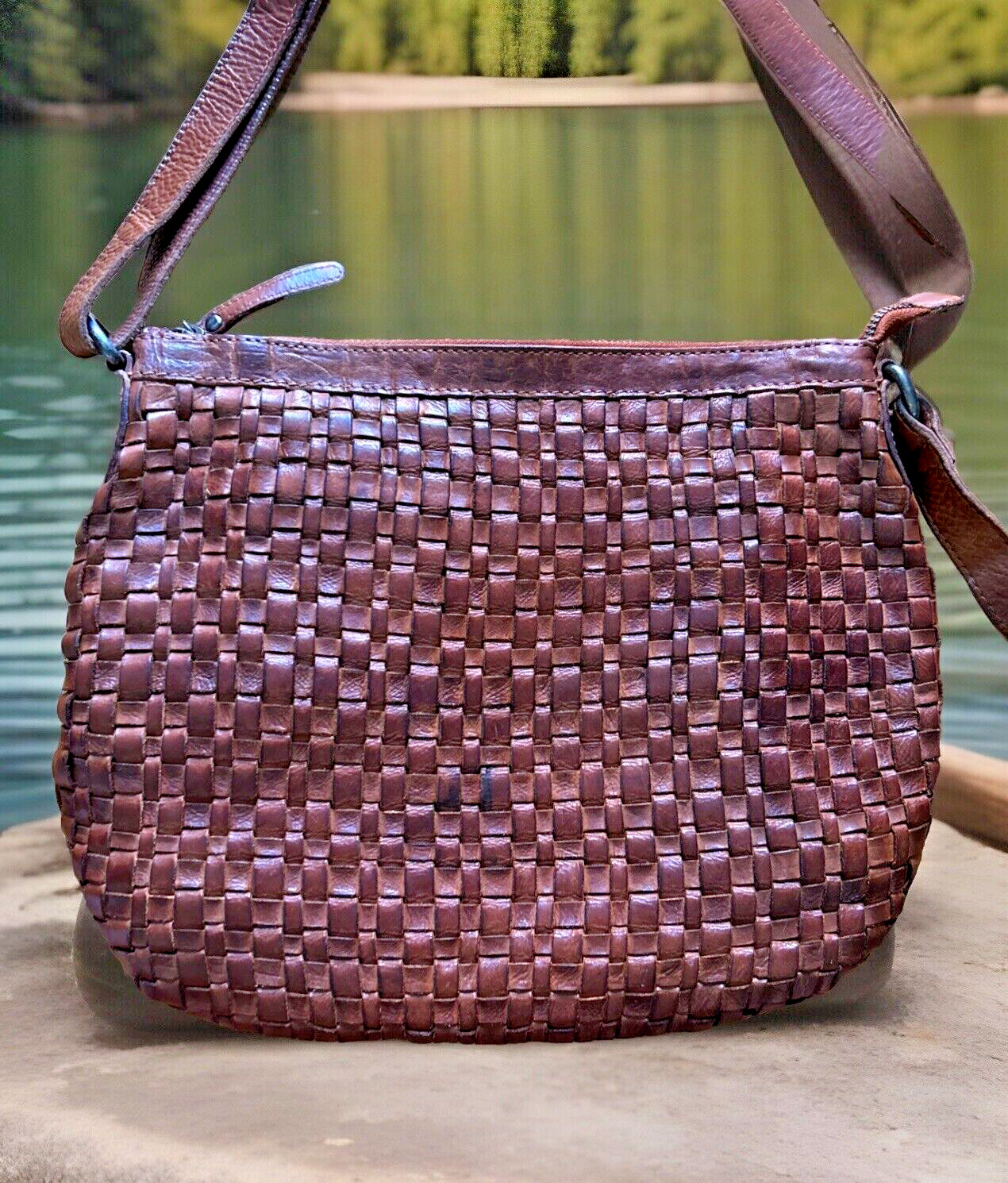Vilenca Holland Woven Brown Supple Leather Crossbody Bag Anthropologie