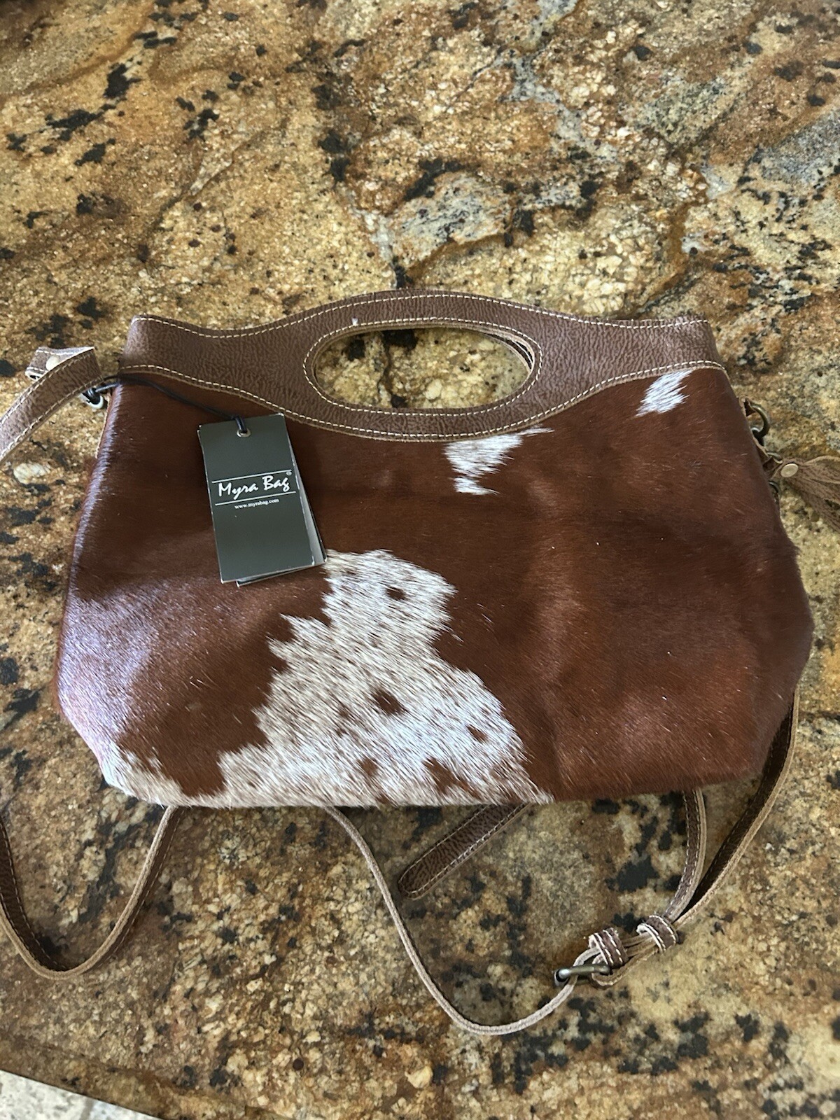 Myra Womens Western Cowhide Purse Medium Brown Shoulder Snap 13.5 x 11 x 4.5 in