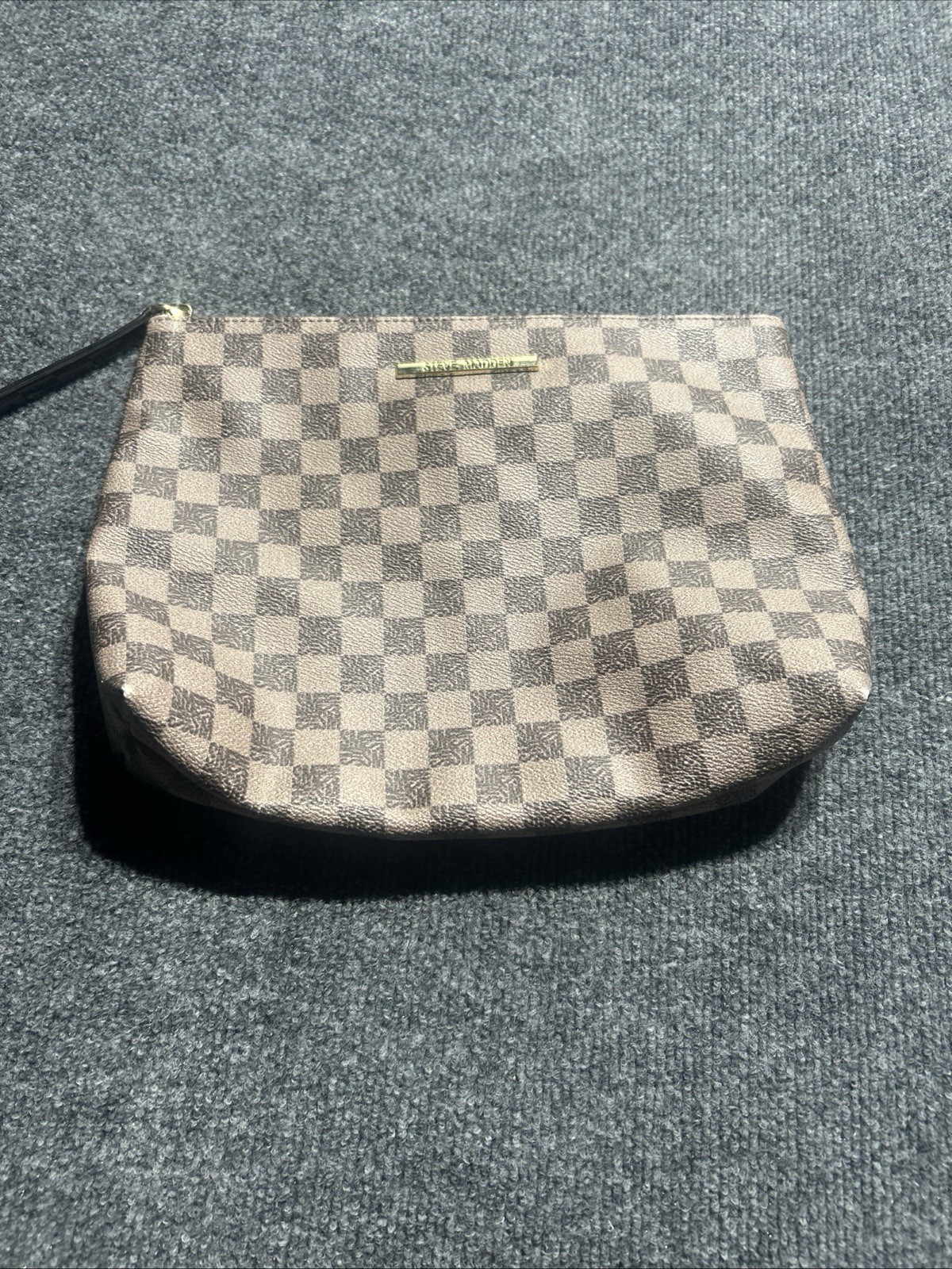 Steve Madden Vintage Brown Checkered Faux Leather Wristlet Pouch