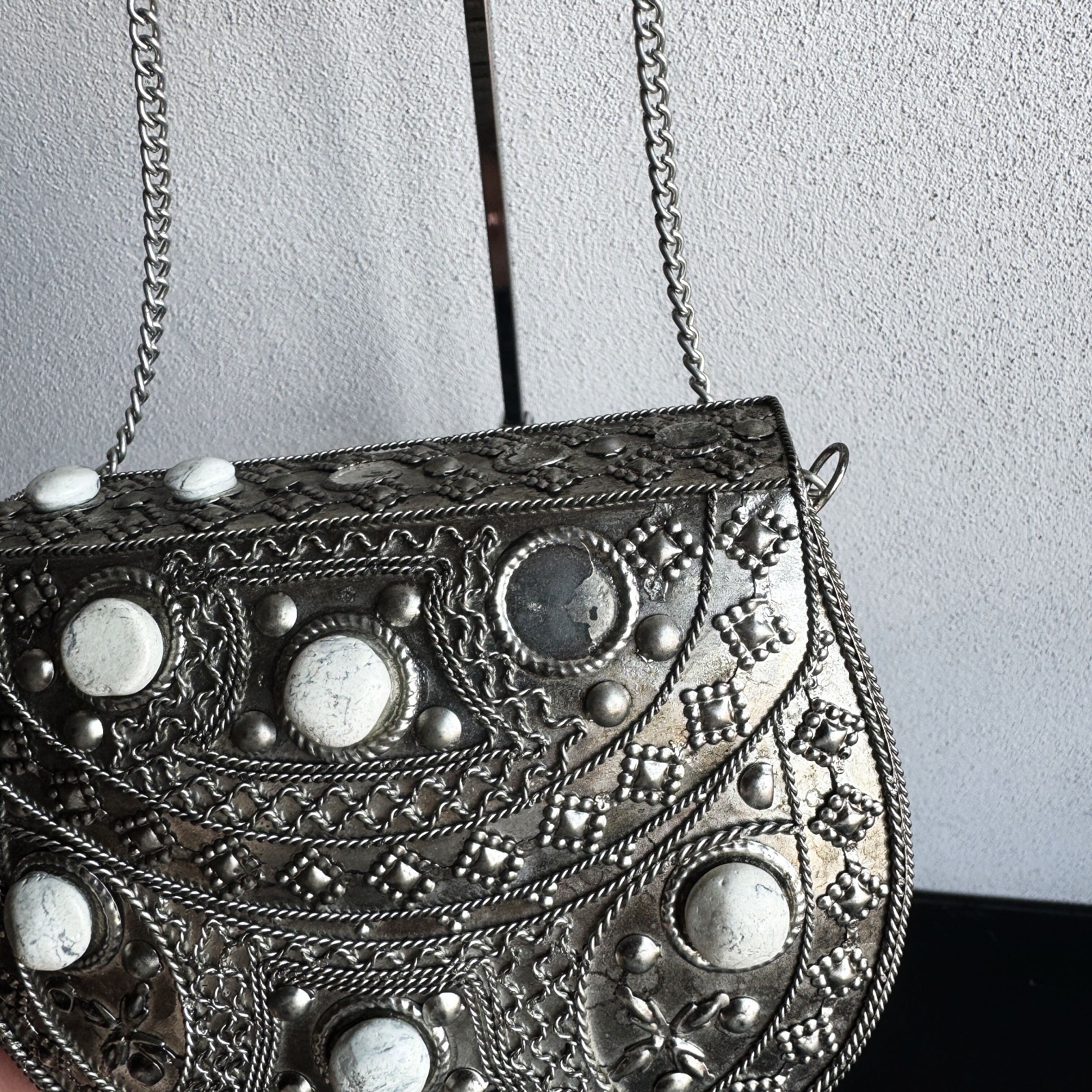 Vintage Afghan Kuchi Silver Metal Bag Tribal Boho Ethnic Chain Purse Rare