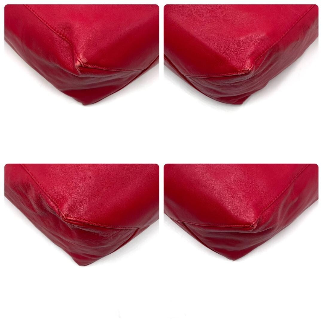 Celine Horizontal Cabas Tote Hand Bag Phoebe Red Leather Shoulder Bag