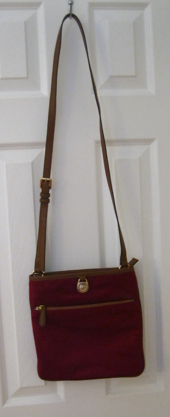 MICHAEL KORS Kelsey Nylon Crossbody Messenger Bag Maroon Burgandy