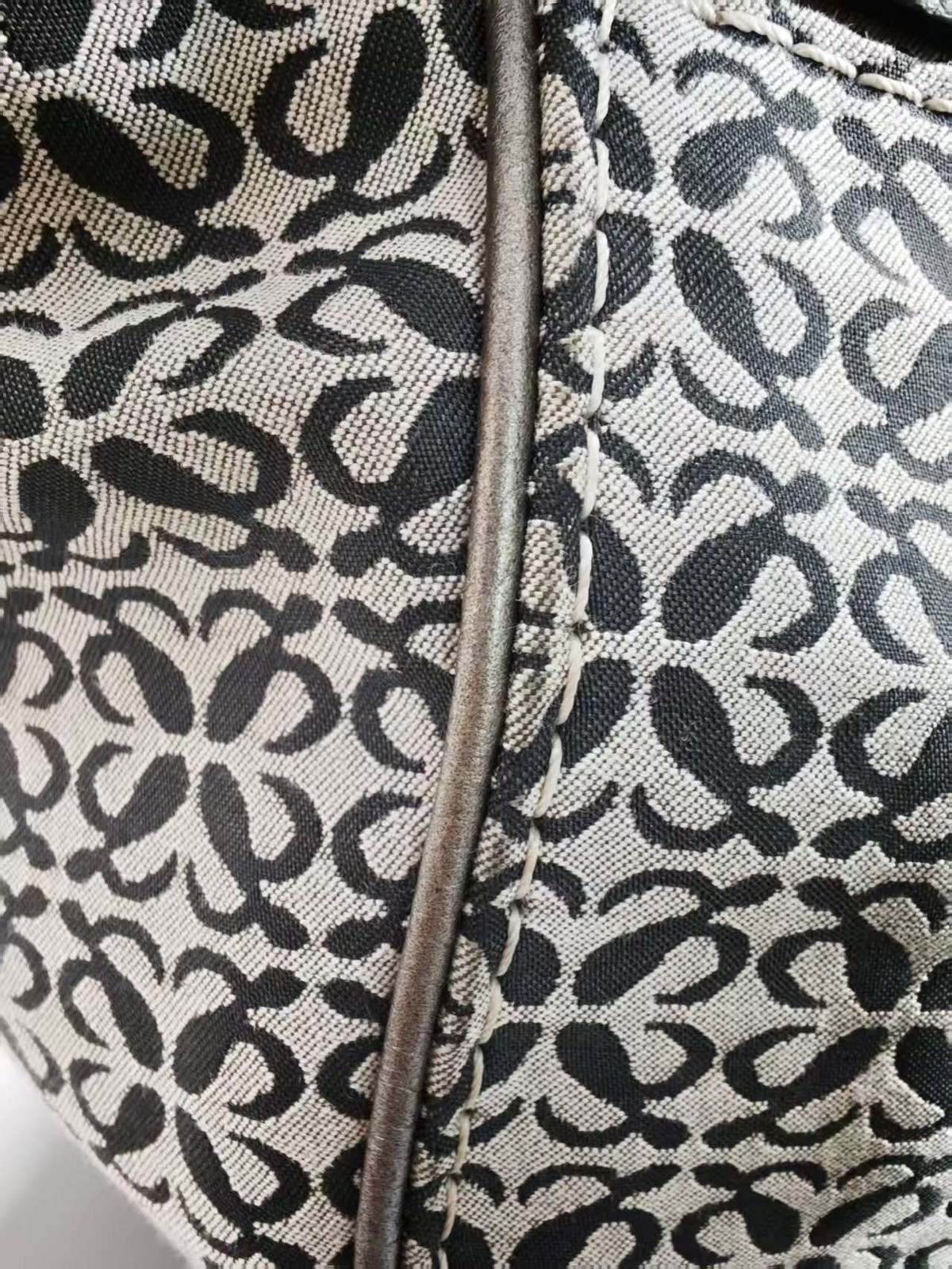 LOEWE 337.12.N36 Anagram Monogram Canvas Leather Trim Small Tote Bag