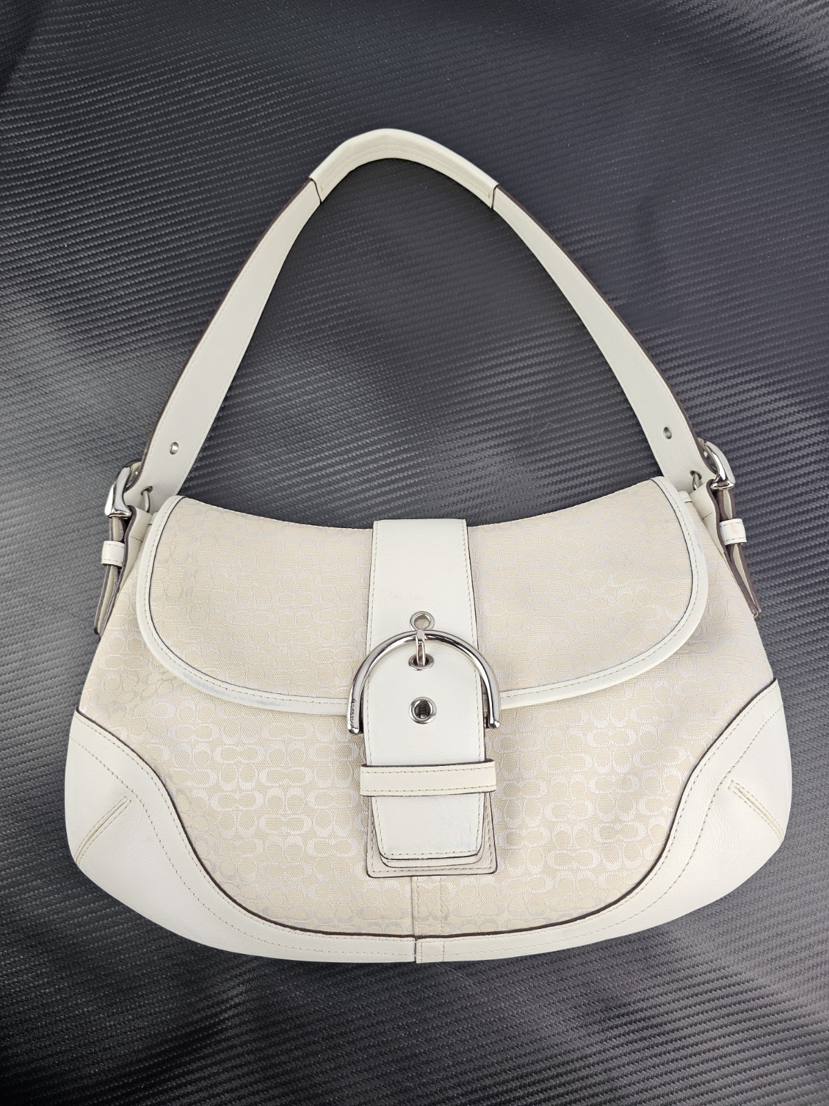 Coach Vintage Y2K Soho Signature Flap Shoulder Bag #J3J-6808 Ivory RARE