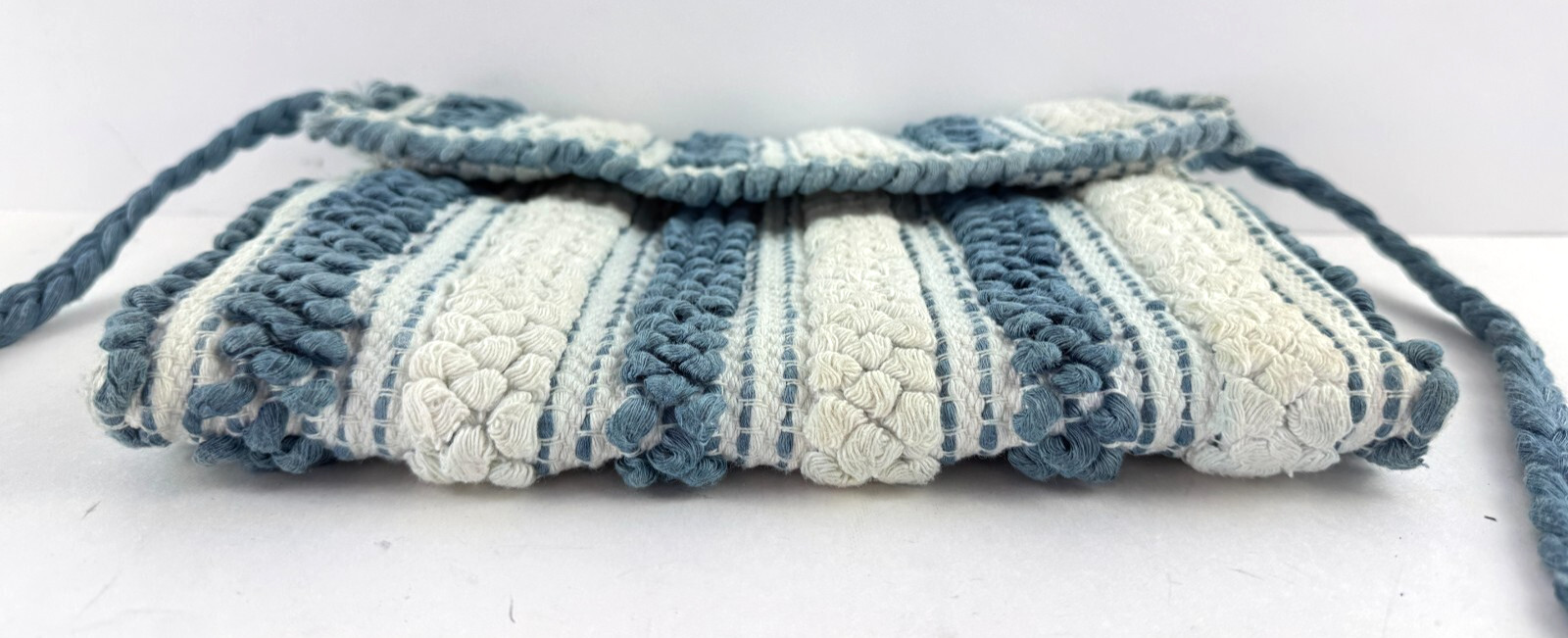 Antonello Tedde Blue White Organic Cotton Linen Hand Made Shoulder Bag Clutch