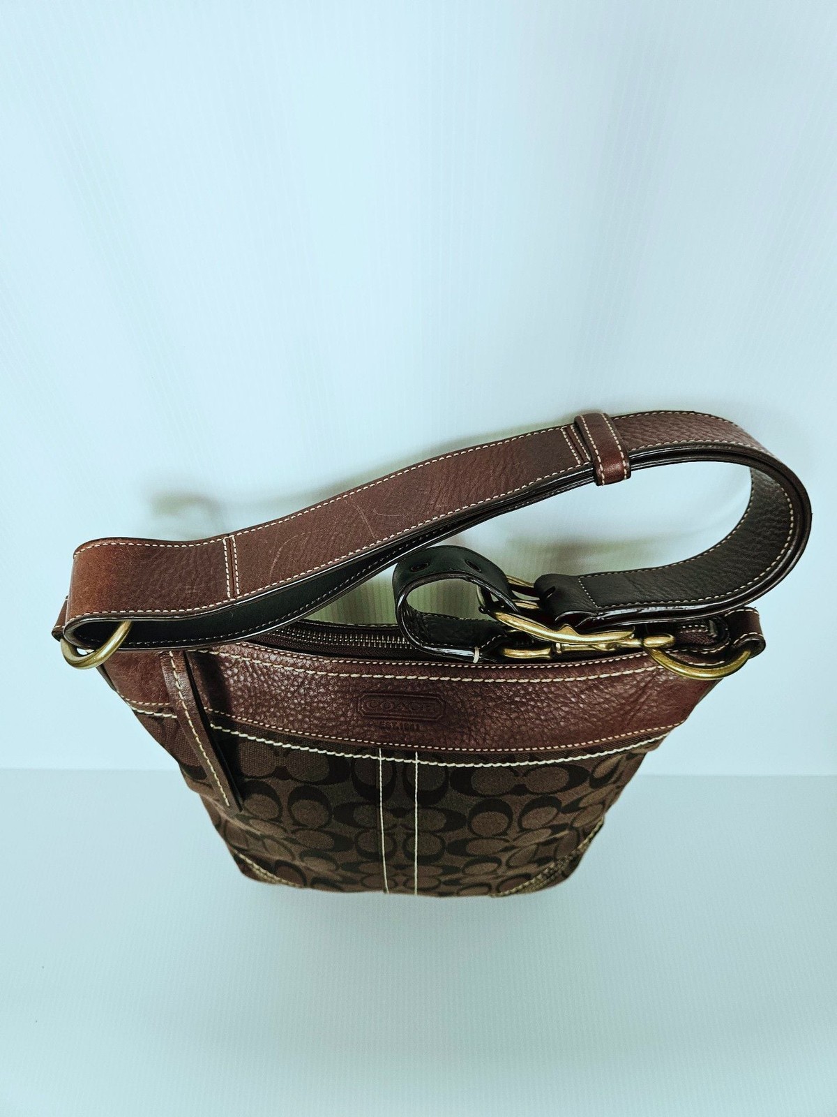 Vintage Coach Signature Brown Canvas and Leather Hobo Shoulder Bag 10403