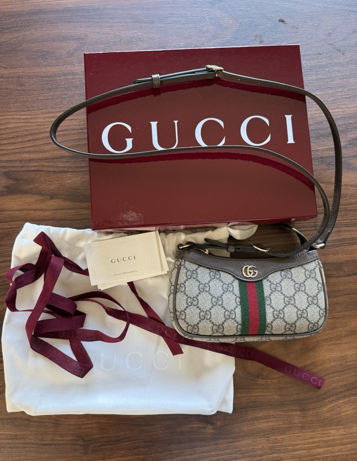 Summer Bag! Gucci Ophidia Mini GG Crossbody Gucci Stripe Gold Hardware w/Box