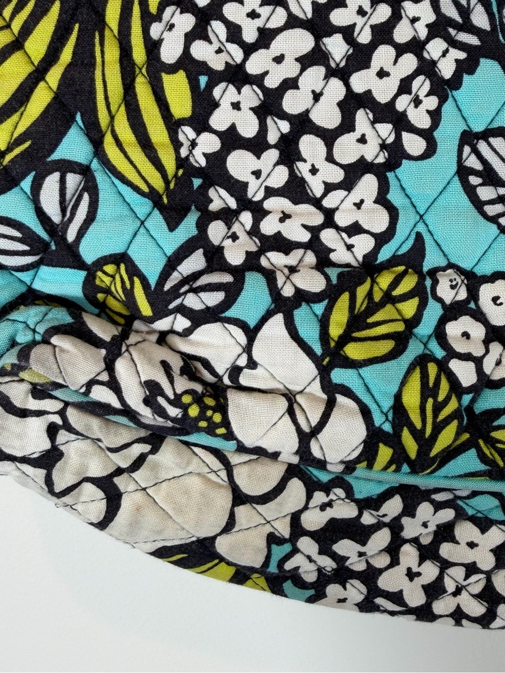 Vintage Vera Bradley Quilted Floral Tote in Aqua, White & Lime