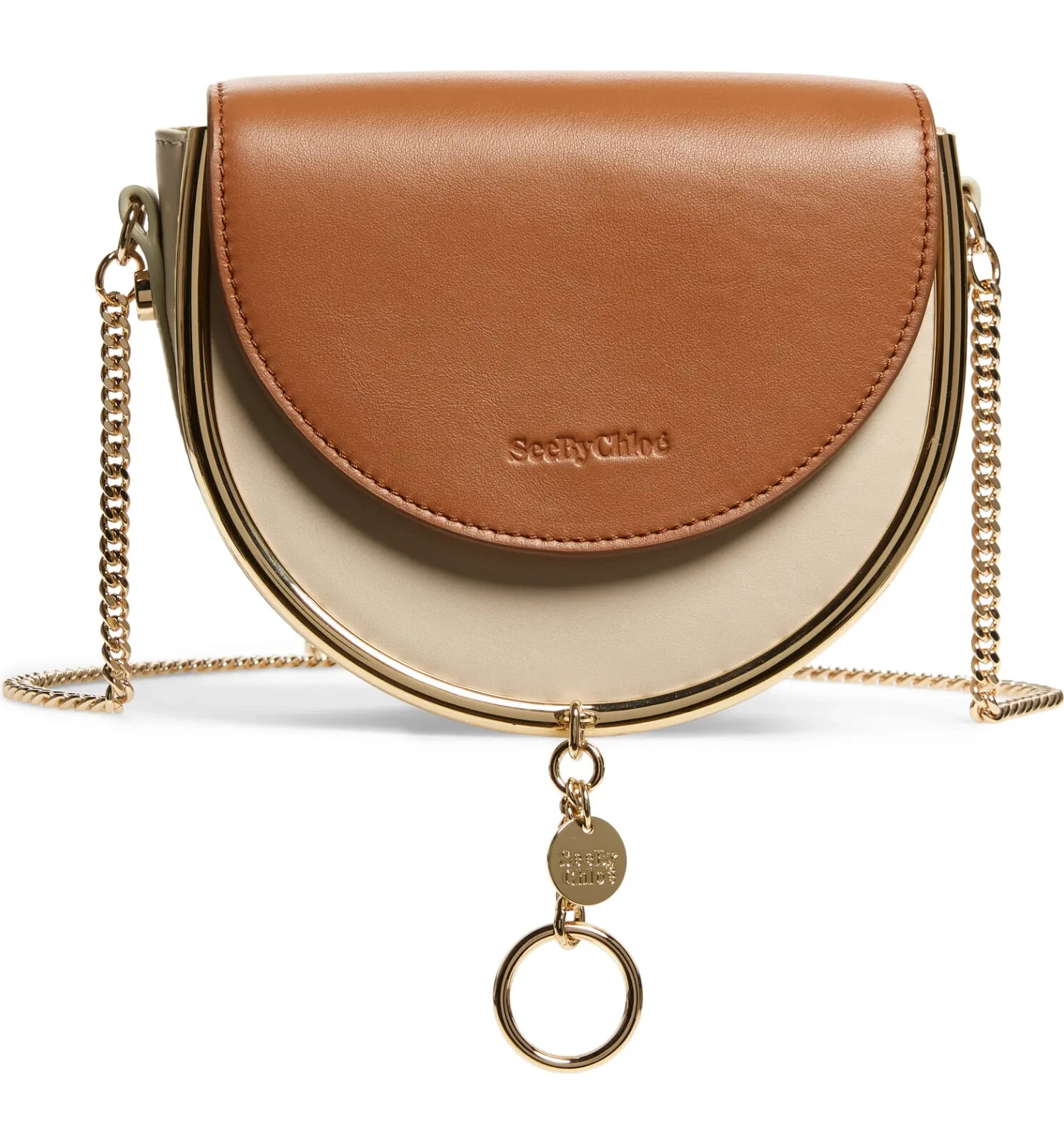 See by Chloé X8004 Womens Cement Beige Mara Leather Saddle Bag 7x6x2.75 in