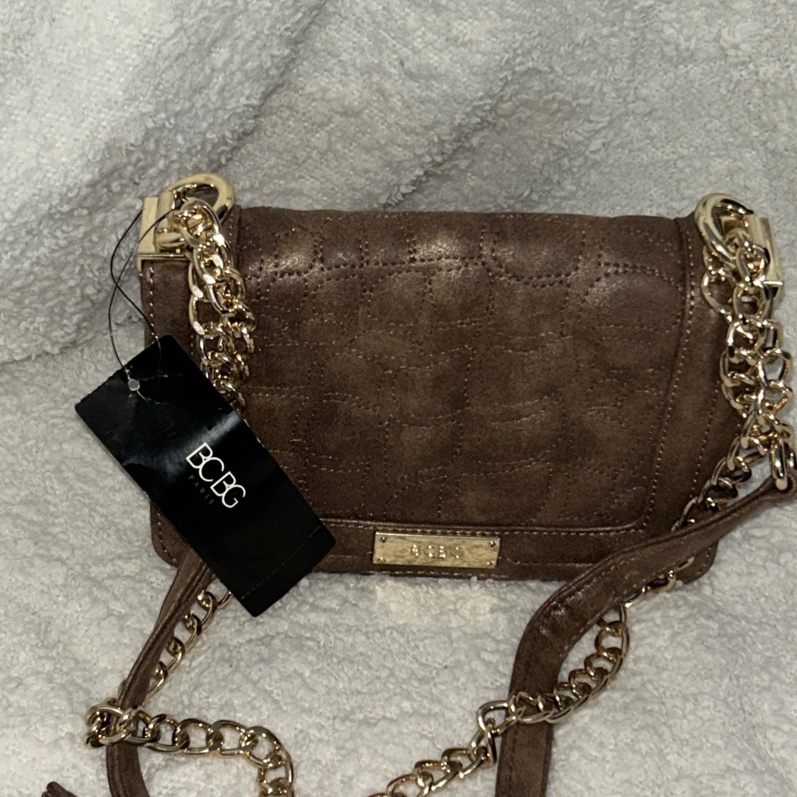 NWT BCBG Paris Spiced Toffee Quilted Crossbody Shoulder Bag W/ Gold Chain Strap