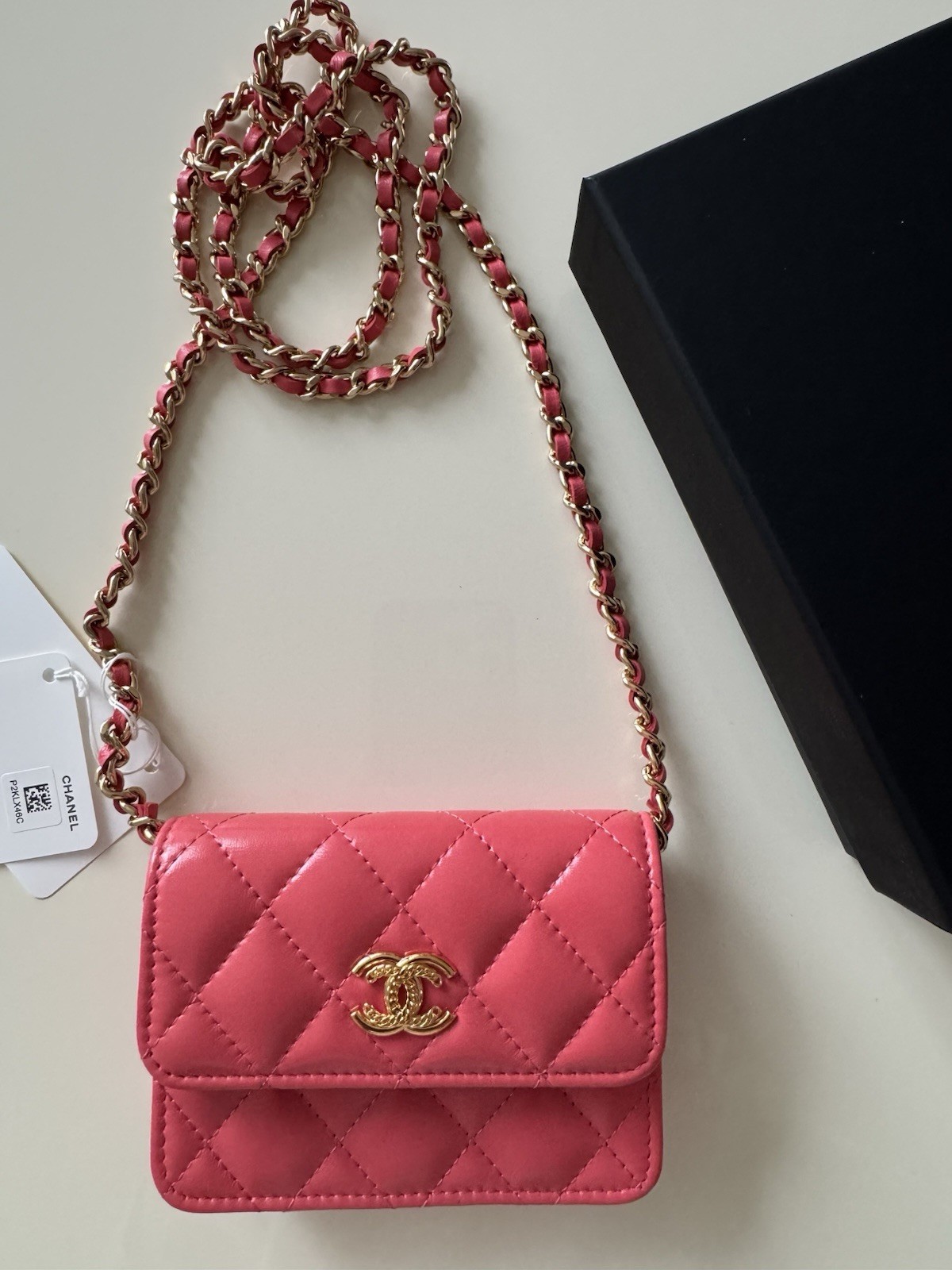 Chanel 25C PINK APRICOT WALLET ON CHAIN BAG WITH GOLD BRASS CC LOGO (NIB)