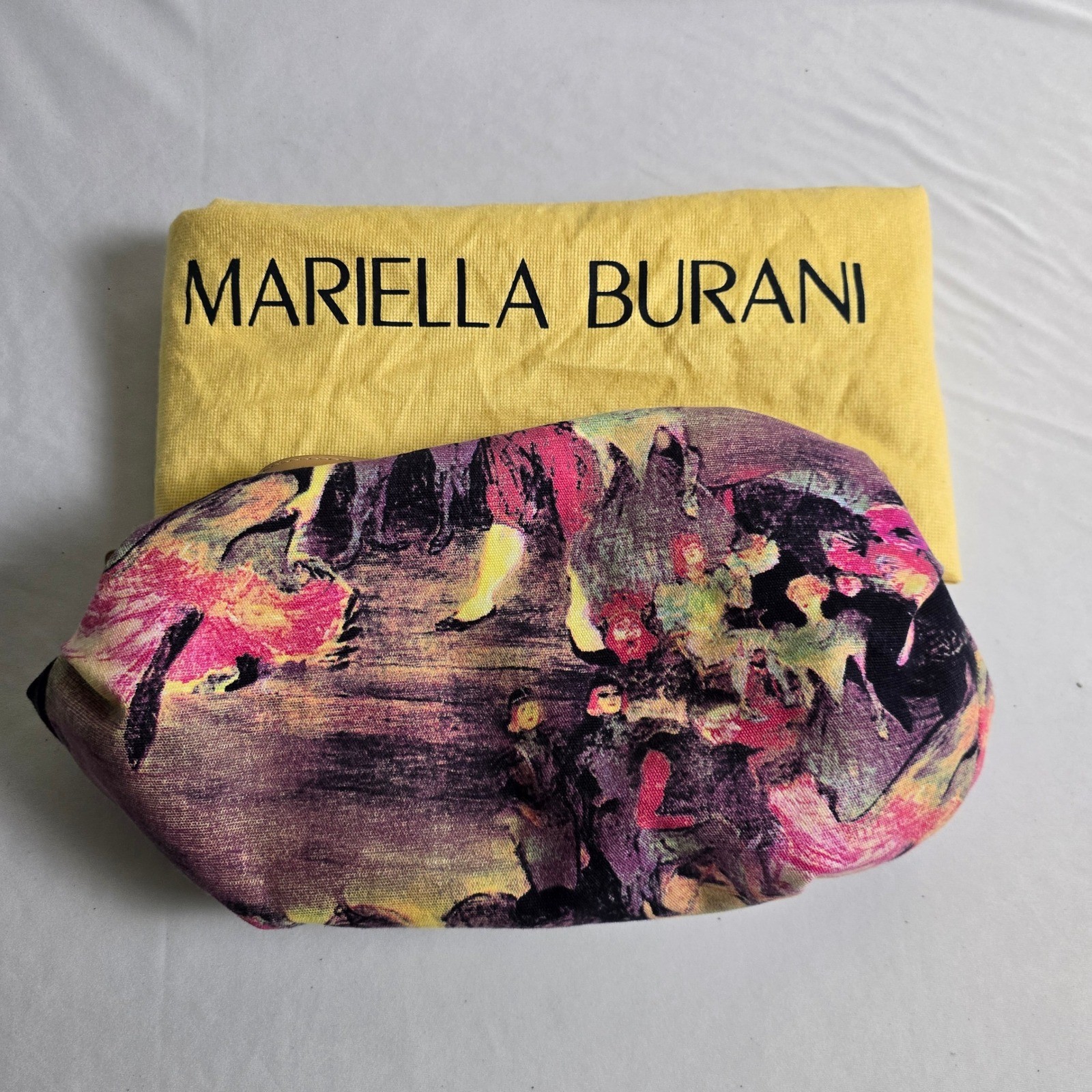 Mariella Burani Italy Canvas Hobo Bag Impressionist Art Print Tan Leather Trim