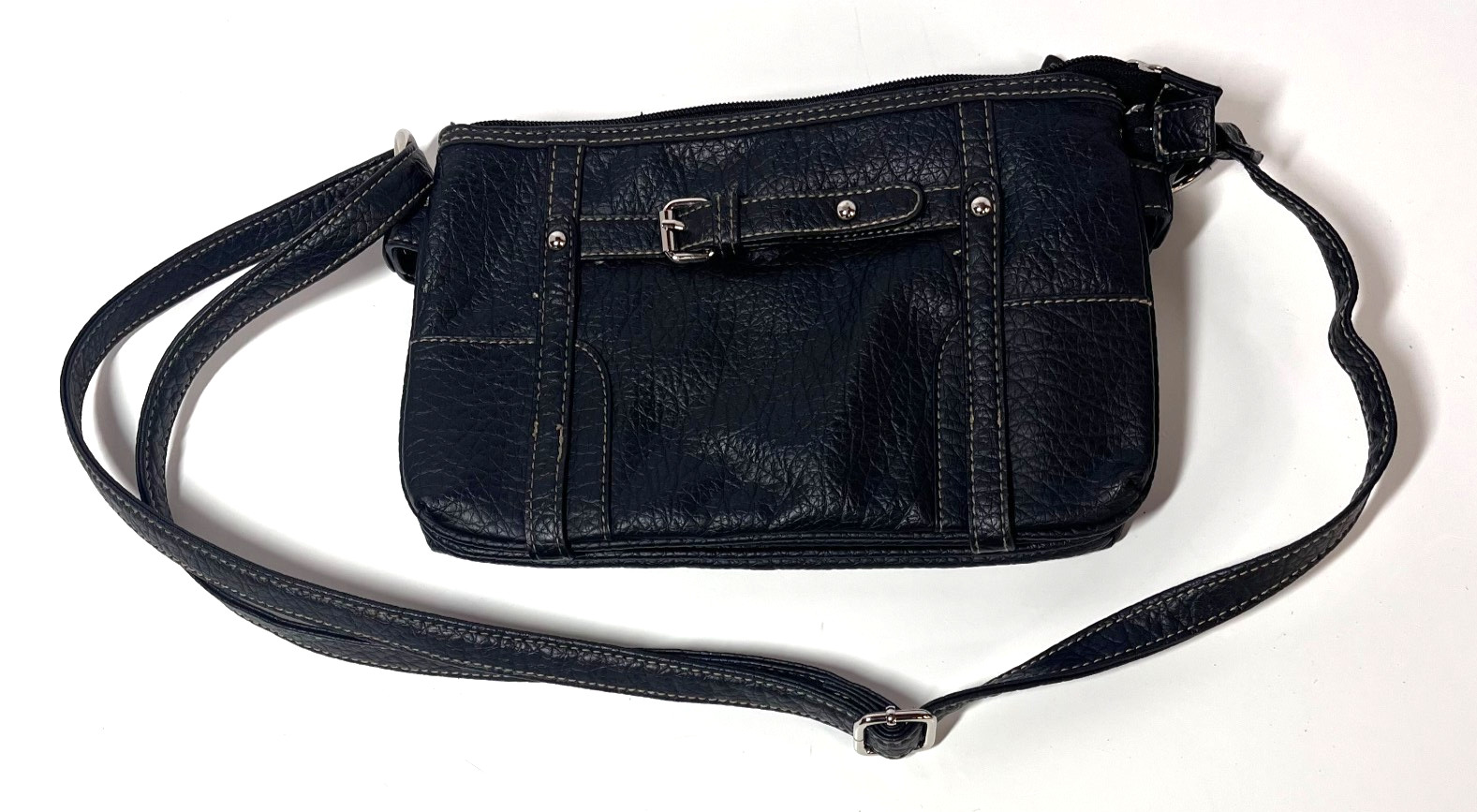 Black Rosetti Handbag Purse 10.5 in by 6.5 in Pockets Zipper Adjustable Strap