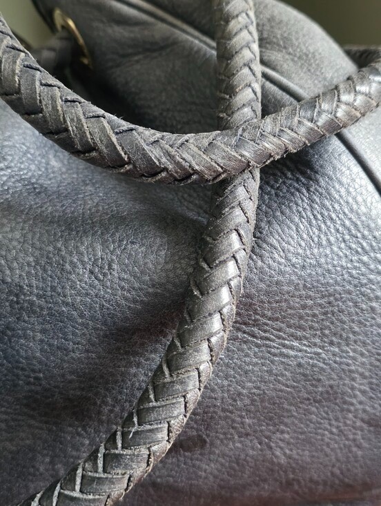 Michael Kors Braided Handle Hobo Bag Slate Blue Navy Pebbled Leather Tassel