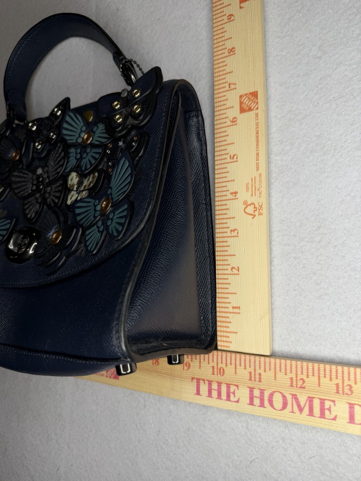 Coach Tilly Top Butterfly Appliqué Satchel Leather 2307 Turnlock Midnight Blue