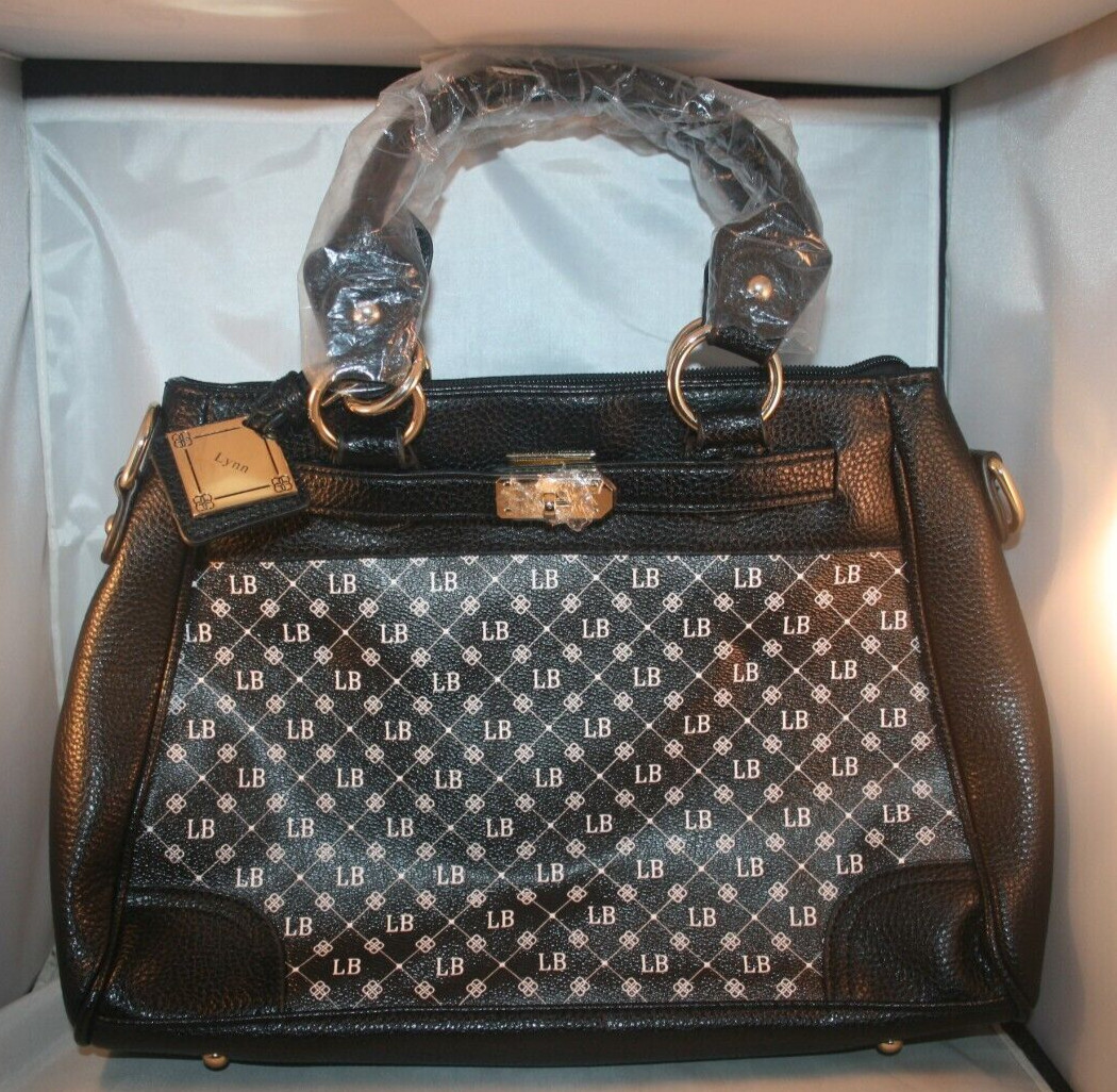 The Danbury Mint Black White Faux Leather Personalized LB Satchel Handbag – New
